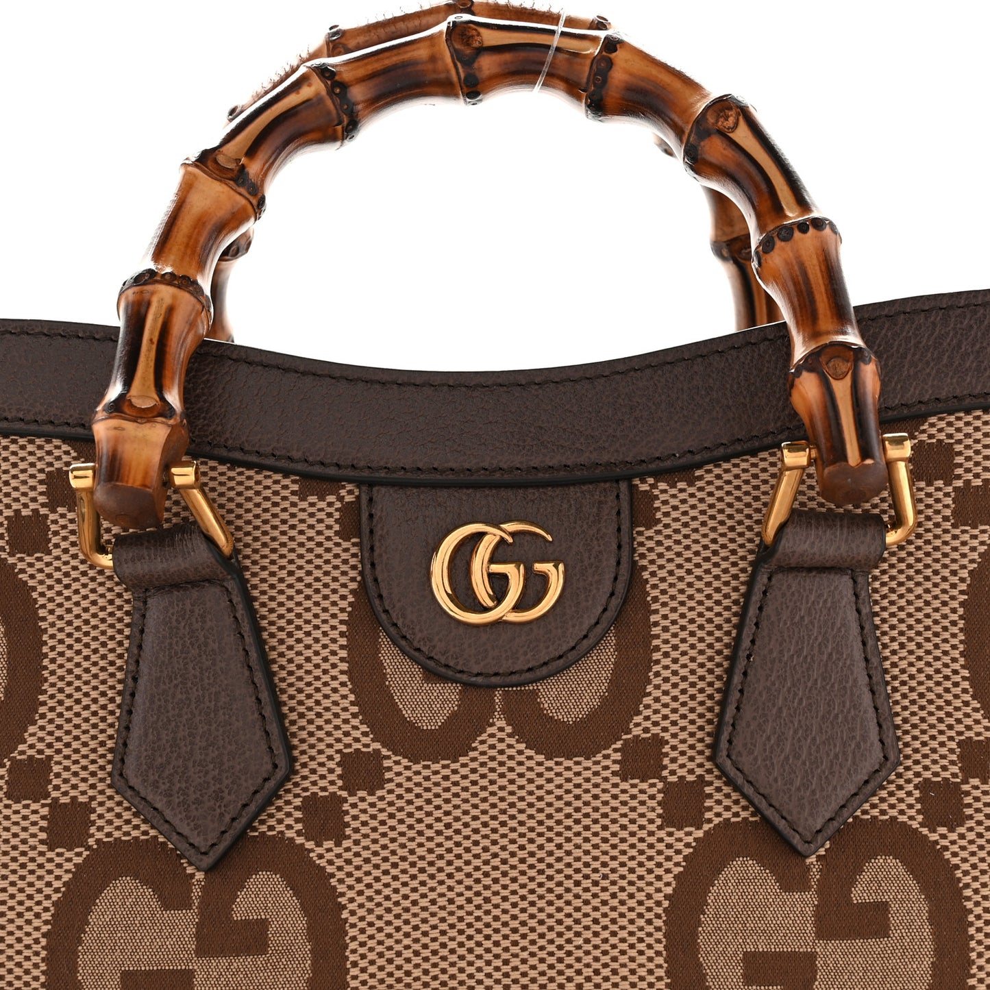 Monogram Jumbo GG Textured Dollar Calfskin Small Diana Tote Bag Camel Ebony New Acero