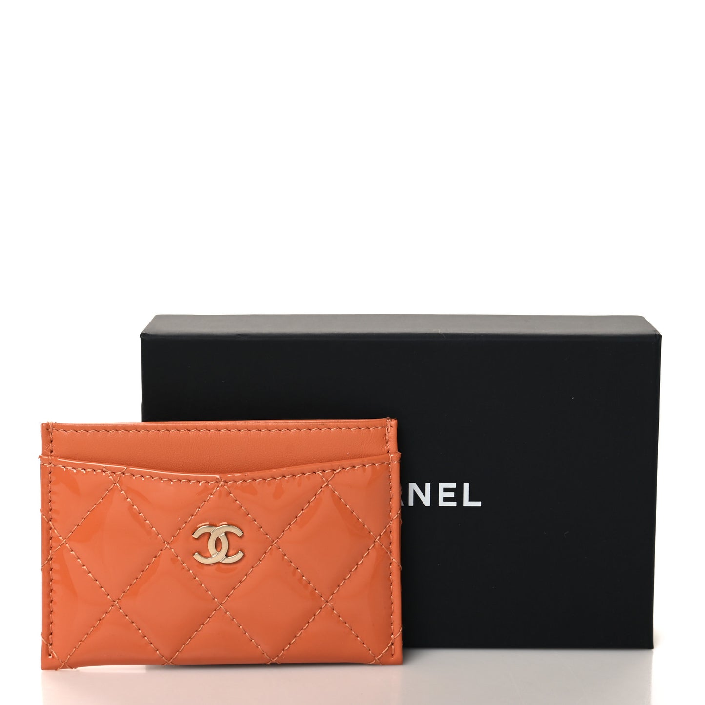 Patent Calfskin Quilted Card Holder Orange