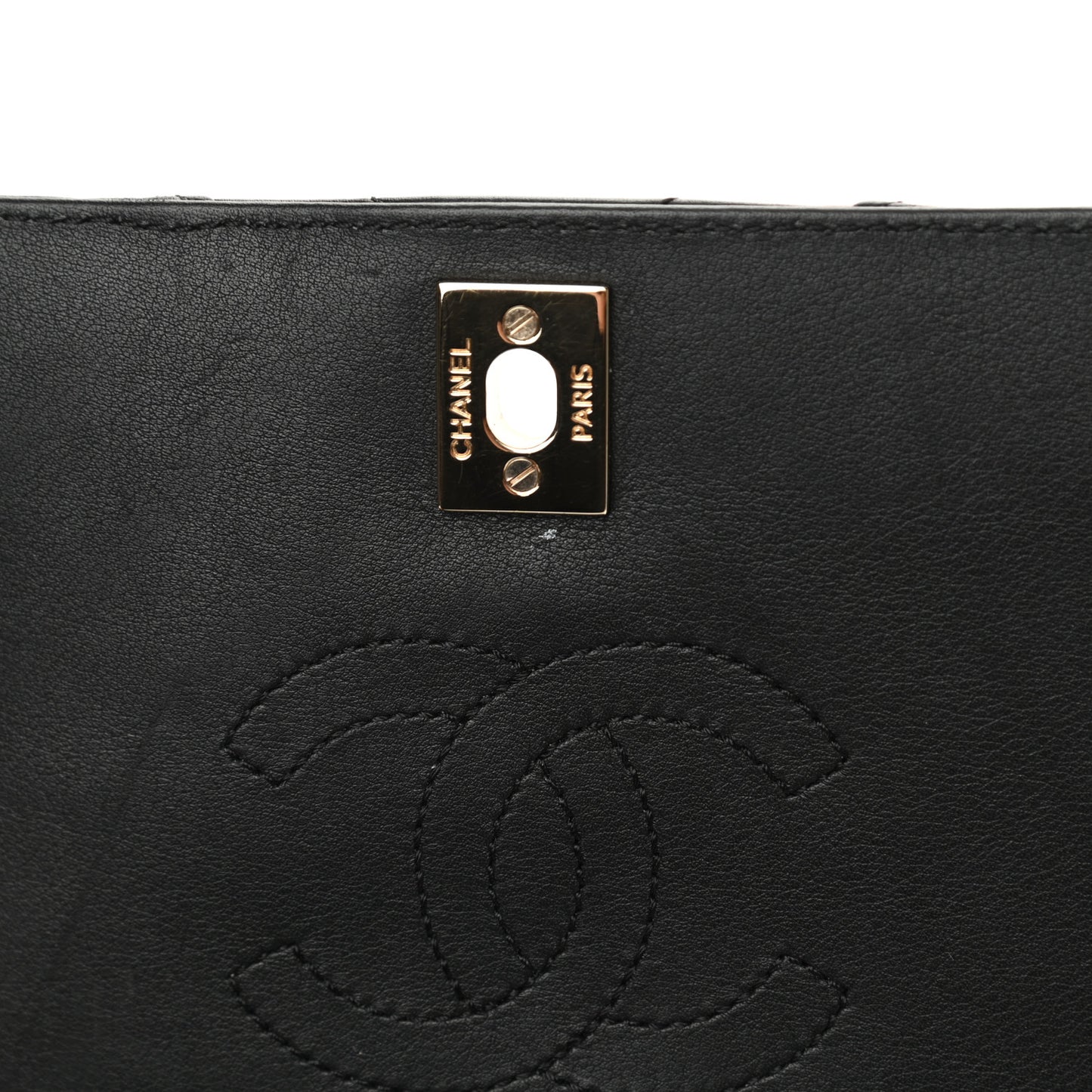 Calfskin Chevron Quilted Mini Statement Flap Black