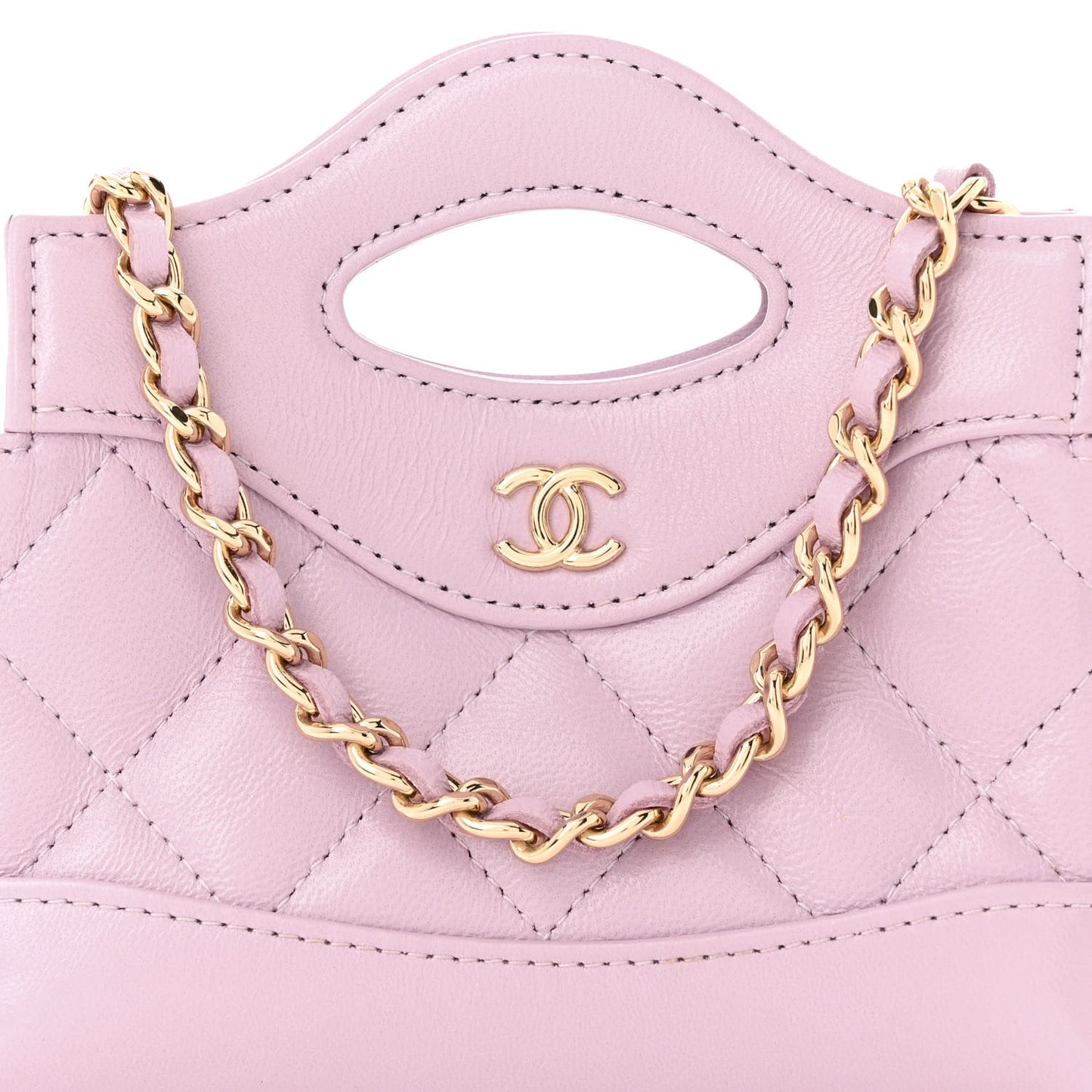 Shiny Lambskin Quilted Micro 31 Clutch With Chain Light Purple