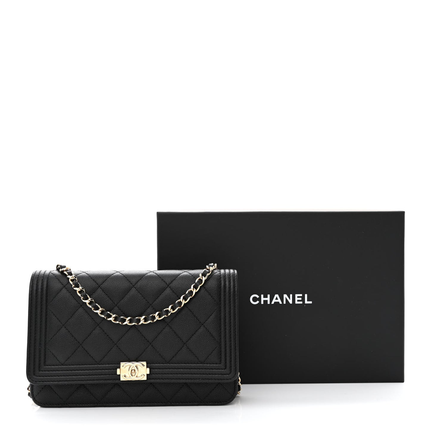 Caviar Quilted Boy Wallet On Chain WOC Black