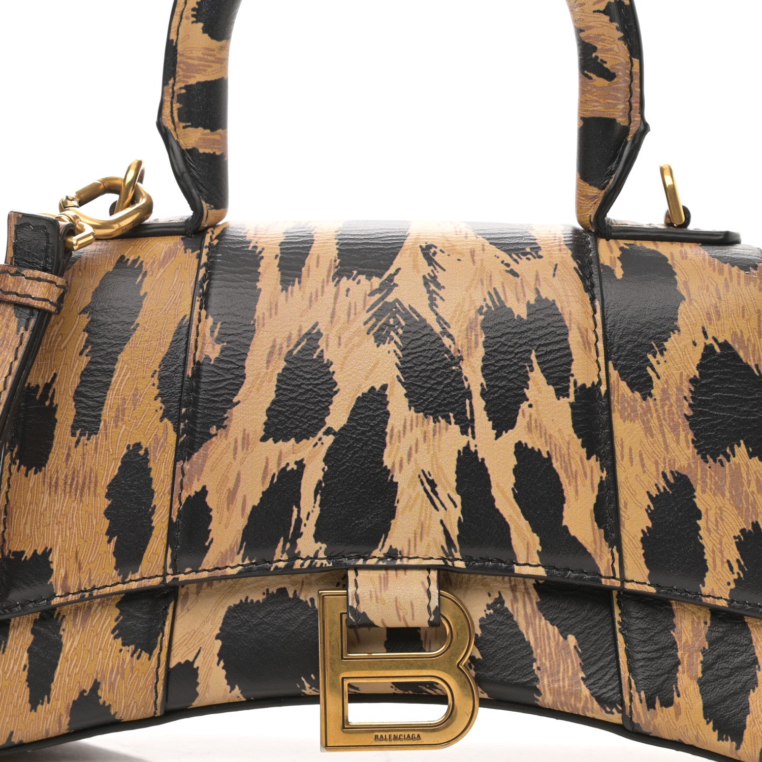 Balenciaga Smooth Calfskin Leopard Print Hourglass Top Handle Bag XS Beige 8 of 9