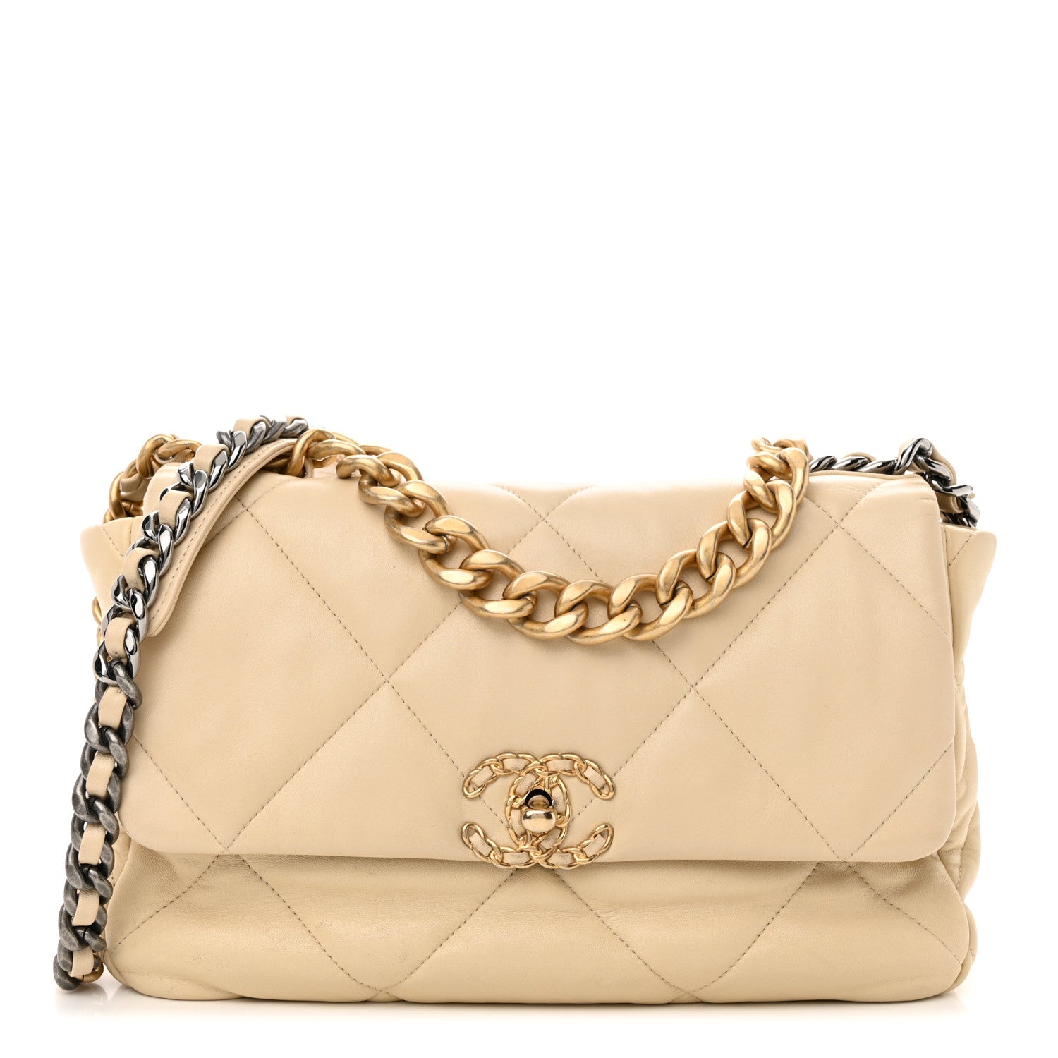 Chanel Lambskin Quilted Large Chanel 19 Flap Beige 1 of 14