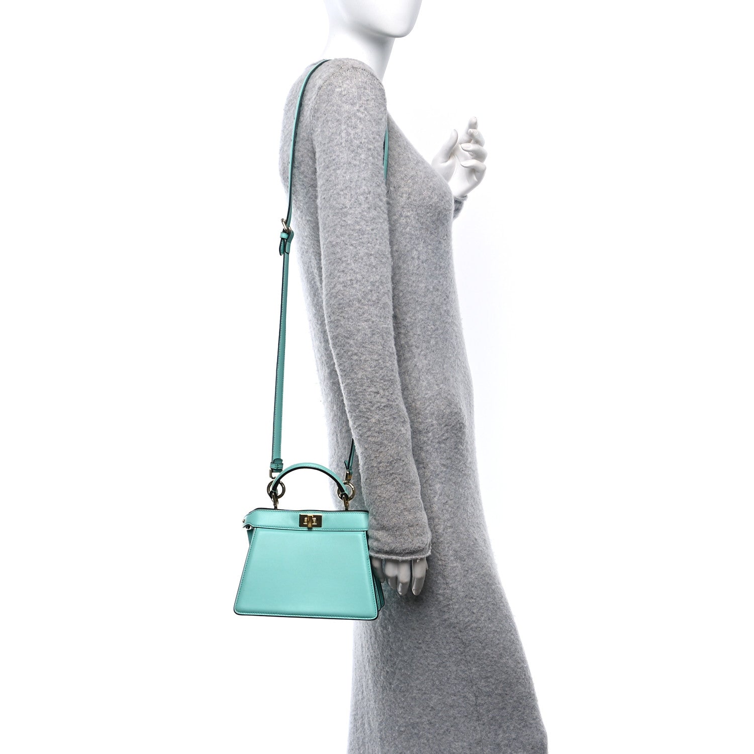 Fendi Shiny Nappa Petite Peekaboo I SEE U Satchel Spring Turquoise 2 of 13
