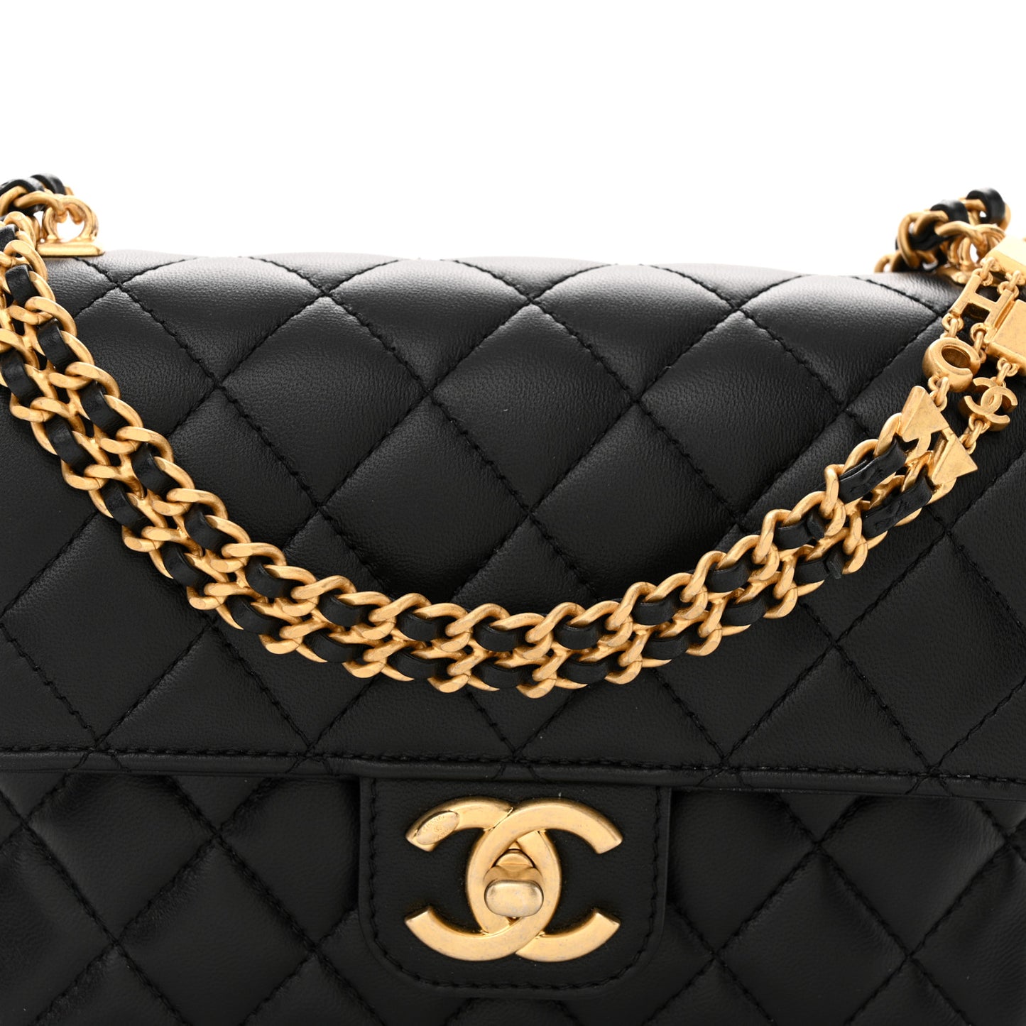 Lambskin Enamel Quilted Mini Flap Black