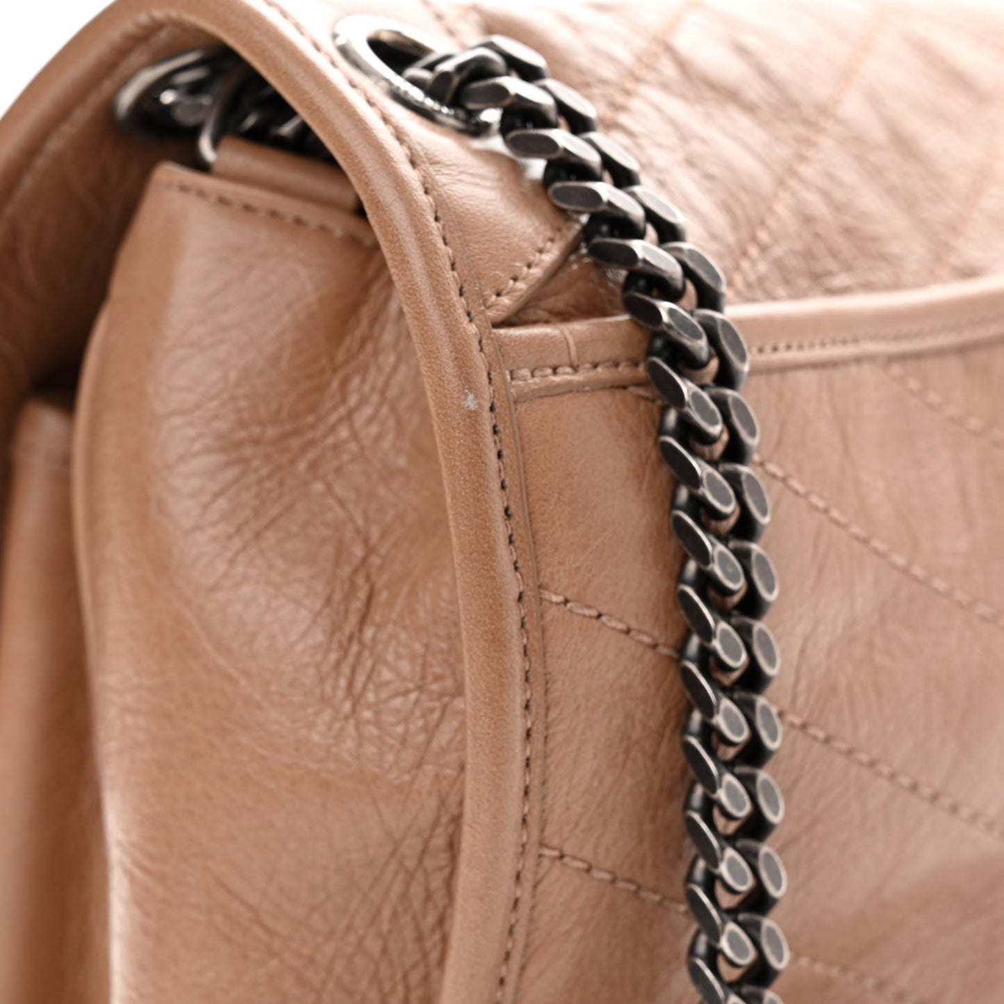 Crinkled Calfskin Matelasse Monogram Medium Niki Chain Satchel Dark Toffee