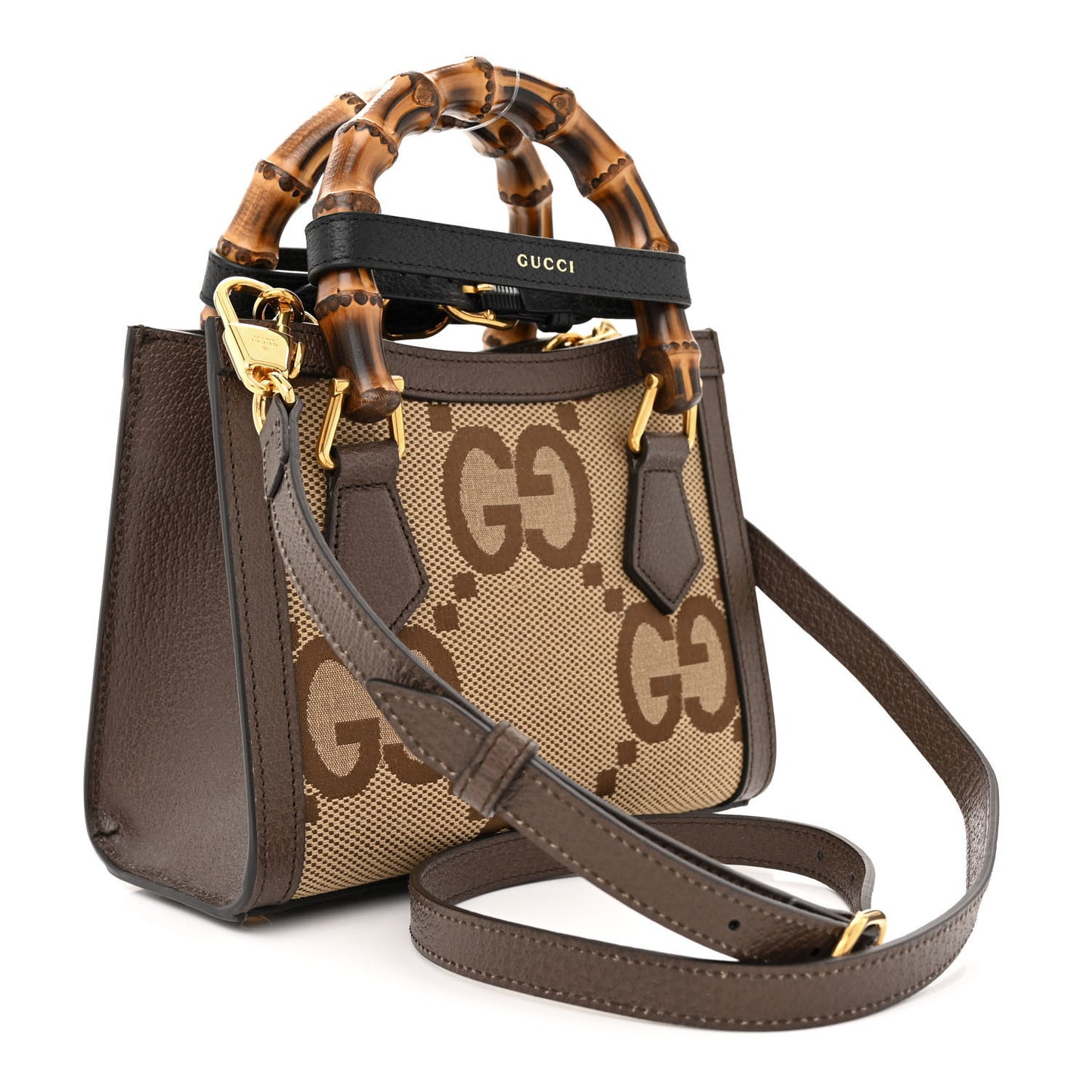 Monogram Jumbo GG Textured Dollar Calfskin Mini Diana Tote Bag Camel Ebony New Acero