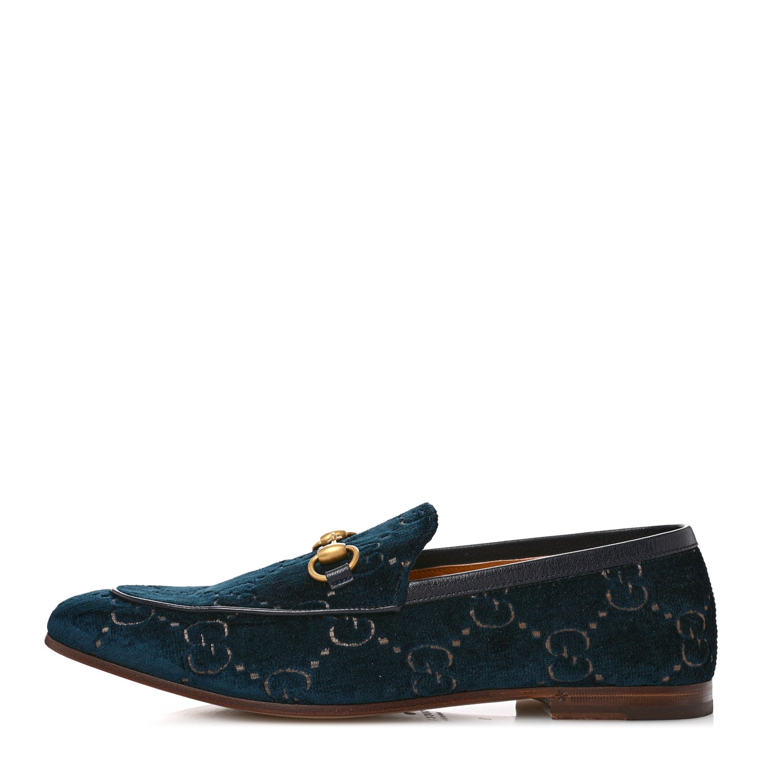 Gucci Velvet GG Monogram Horsebit Mens Jordaan Loafers 9 Blue Beige 1 of 10