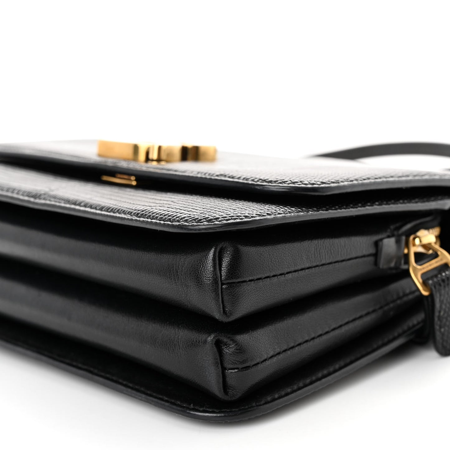 Patent Calfskin Lizard Embossed Small B Crossbody Bag Black