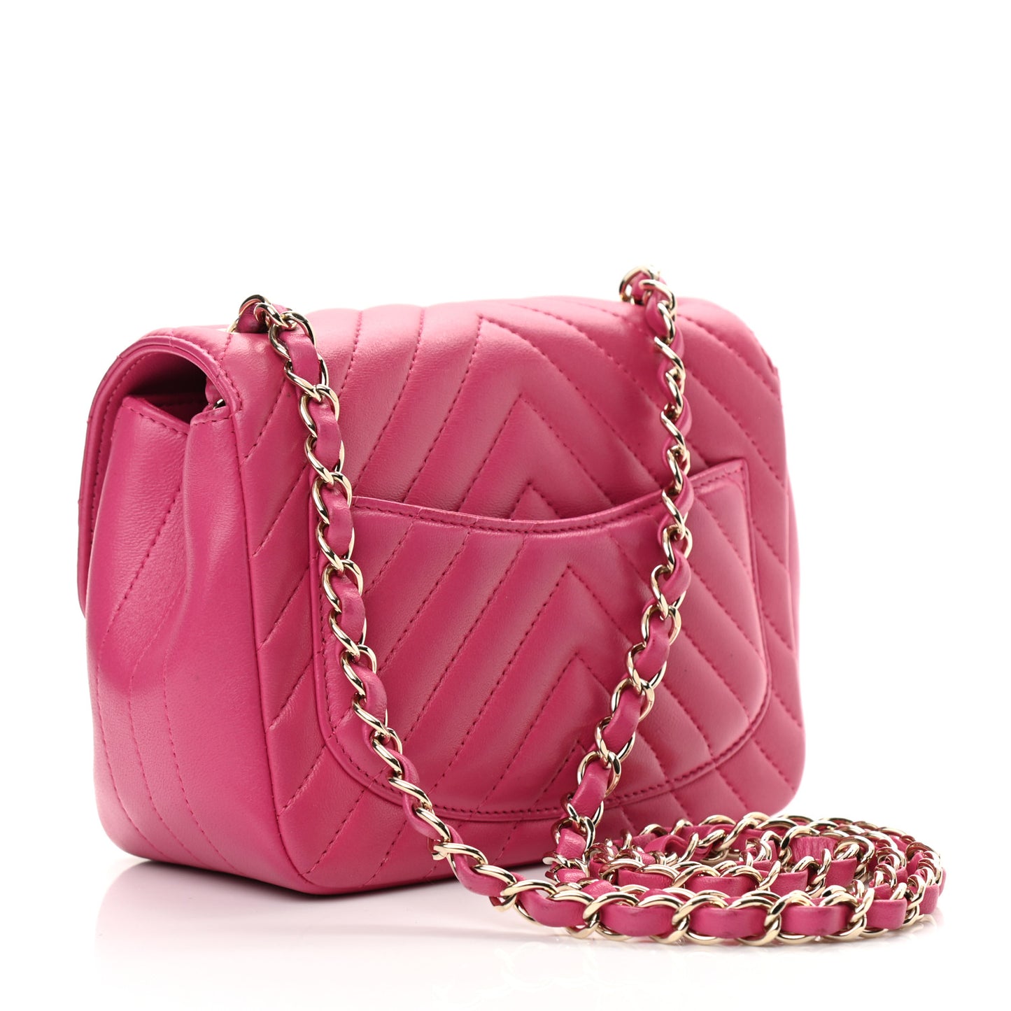 Lambskin Chevron Quilted Mini Square Flap Fuchsia