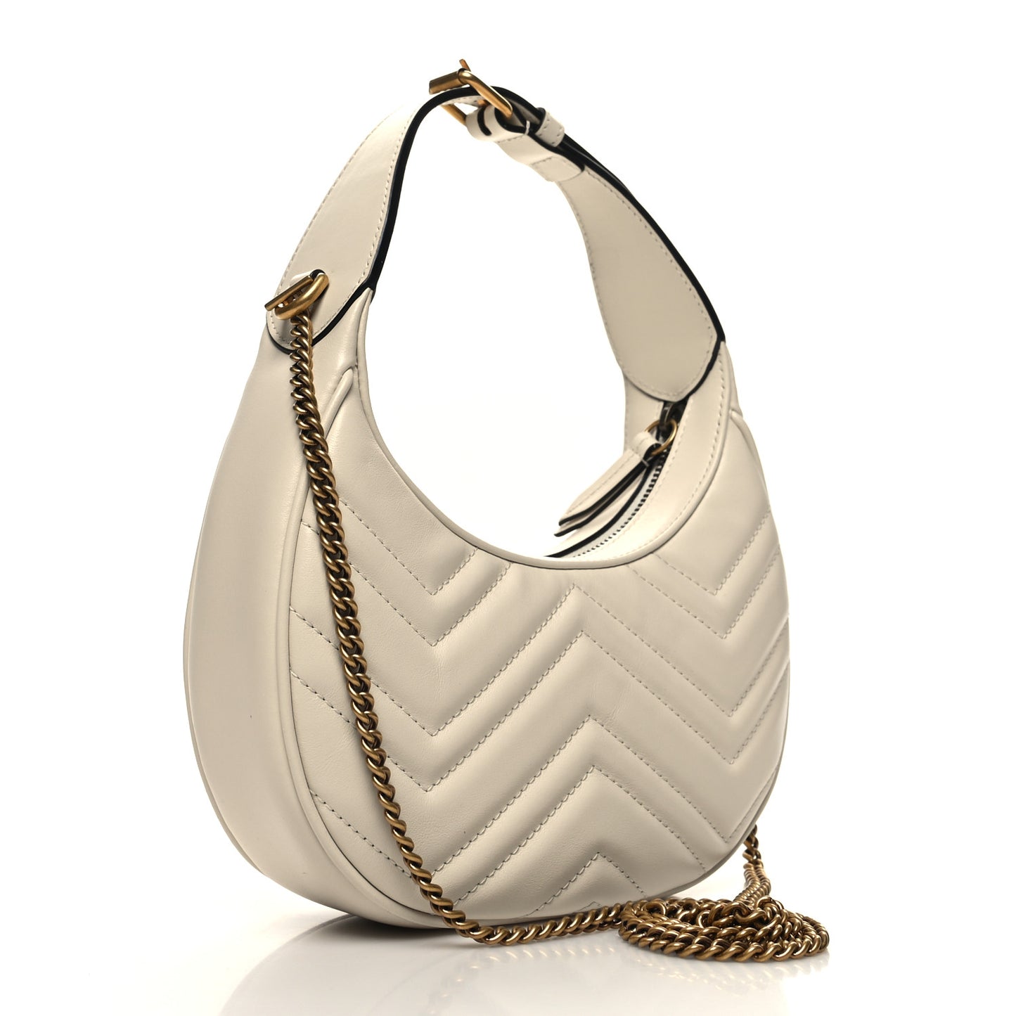 Calfskin Matelasse Chevron Mini GG Marmont Half Moon Hobo Mystic White