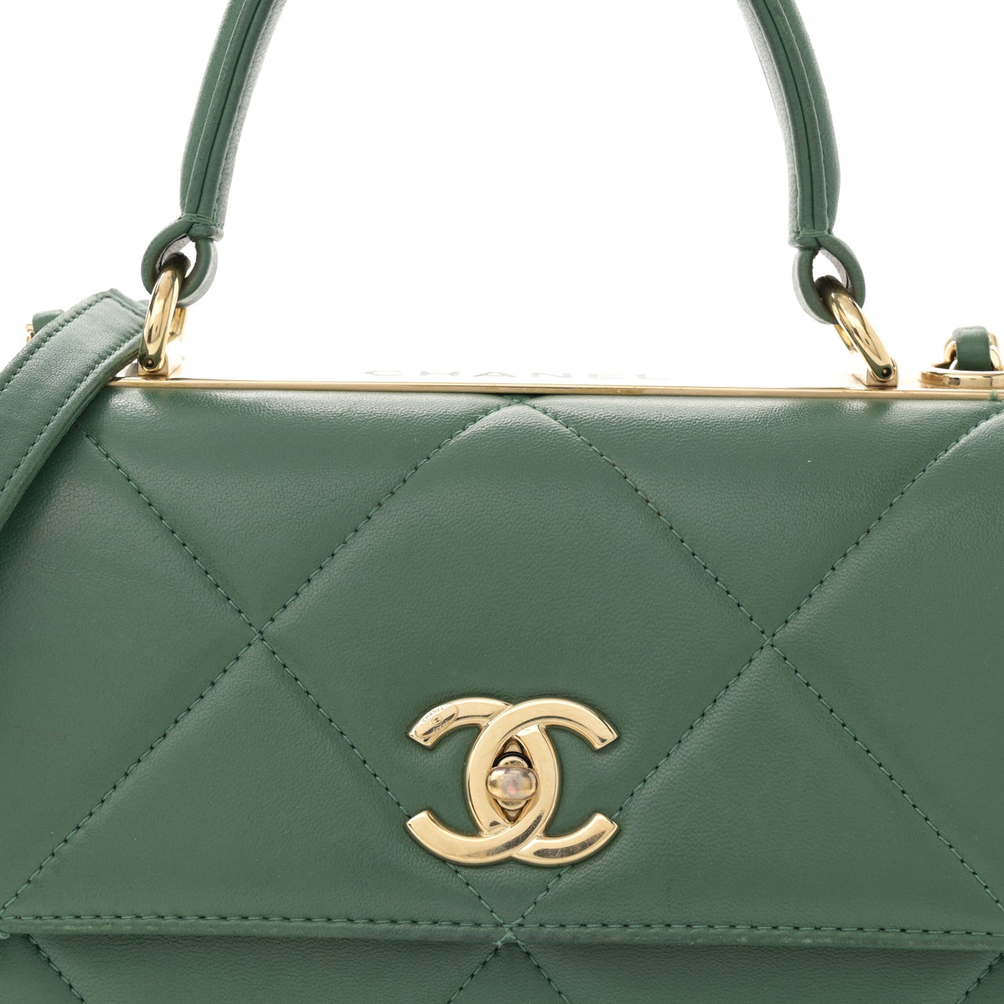 Lambskin Quilted Small Trendy CC Flap Dual Handle Bag Green