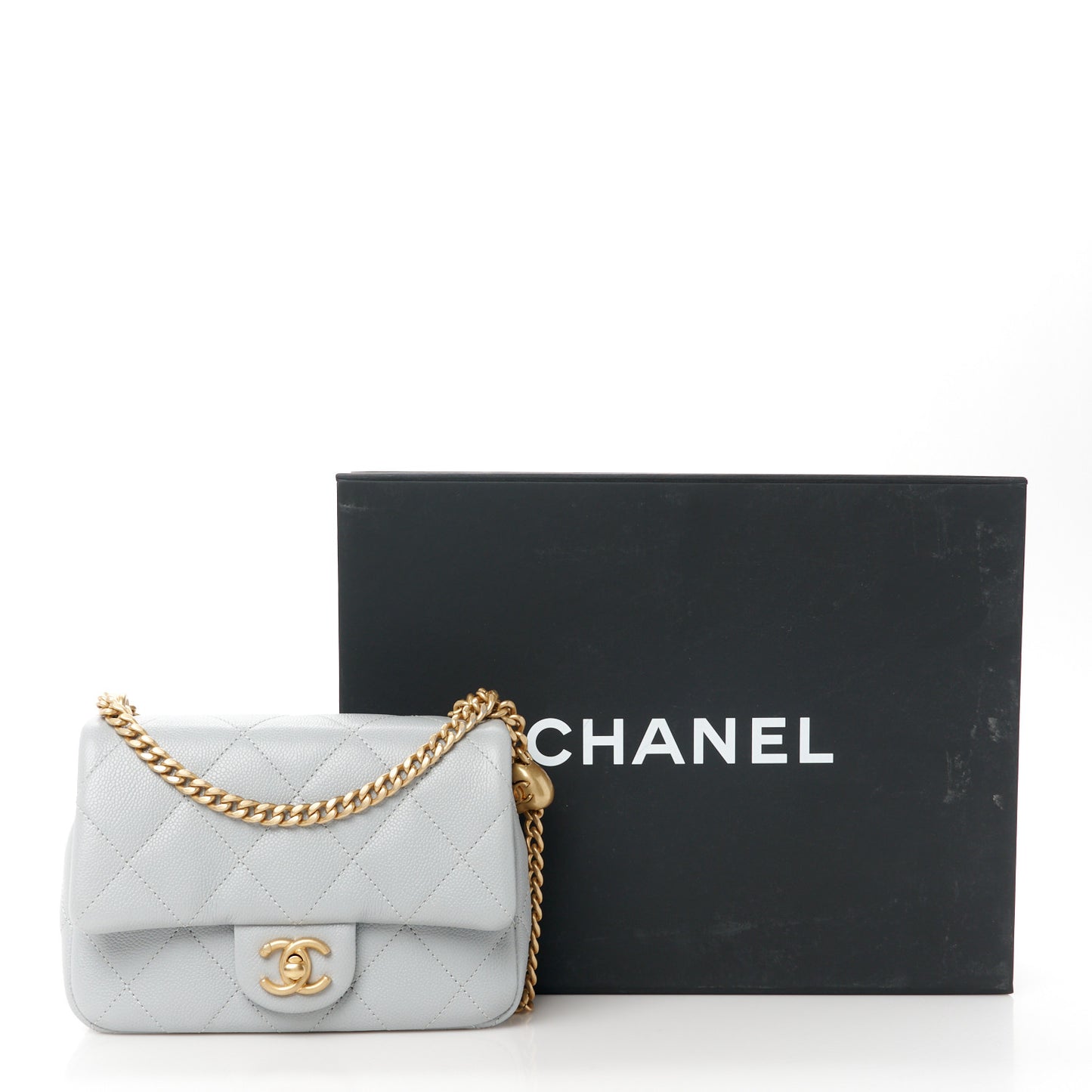 Caviar Quilted Mini Sweetheart Flap Grey