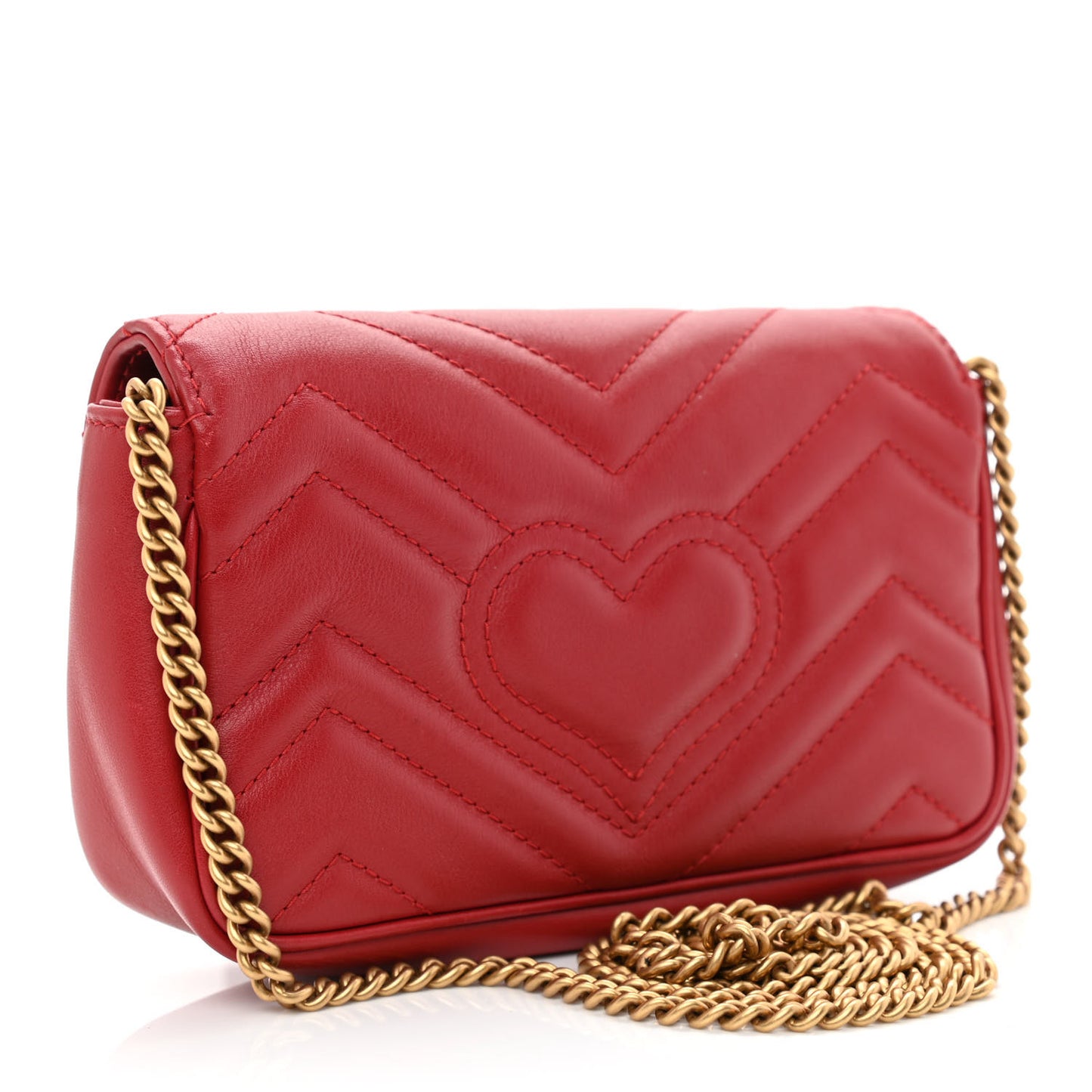 Calfskin Matelasse Super Mini GG Marmont Shoulder Bag Hibiscus Red