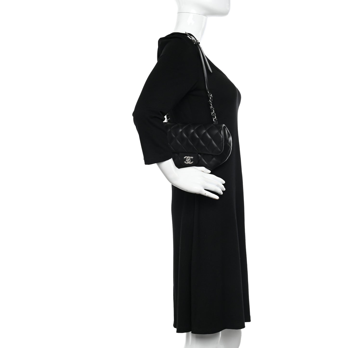 Calfskin Quilted CC Uniform Flap Belt Bag Black