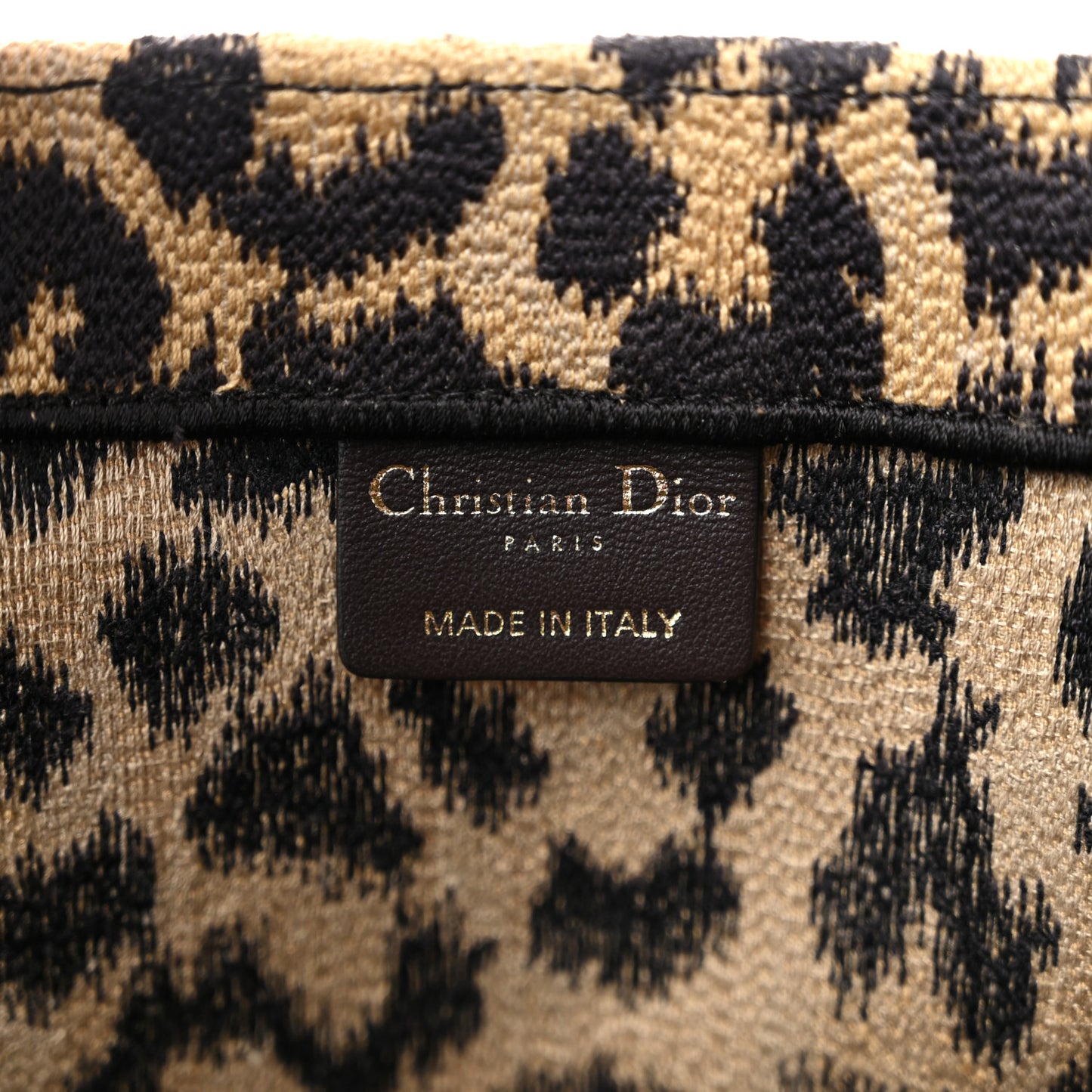 Canvas Mizza Embroidered Large Leopard Book Tote Beige