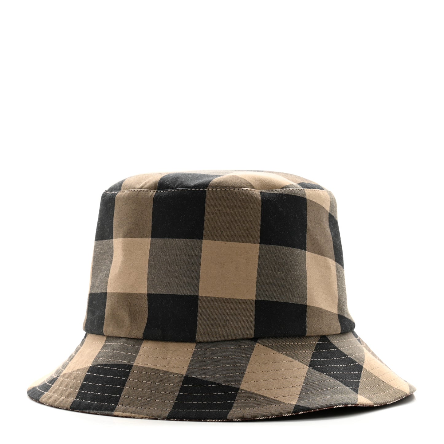 Polyester Cotton Gingham Oblique Reversible Bucket Hat 57 Beige