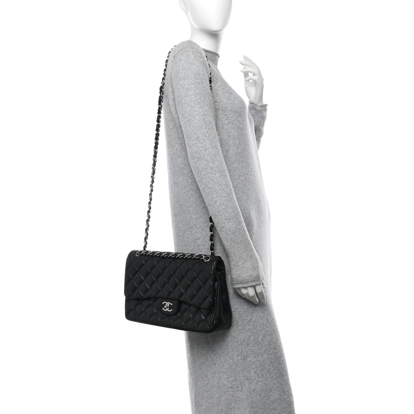 Lambskin Quilted Jumbo Double Flap Black