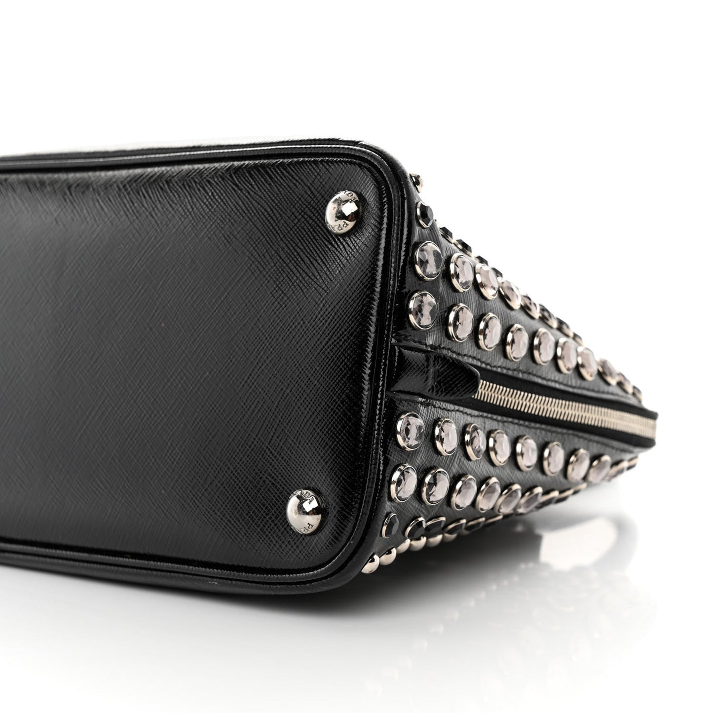 Saffiano Vernice Small Crystal Pyramid Bag Black