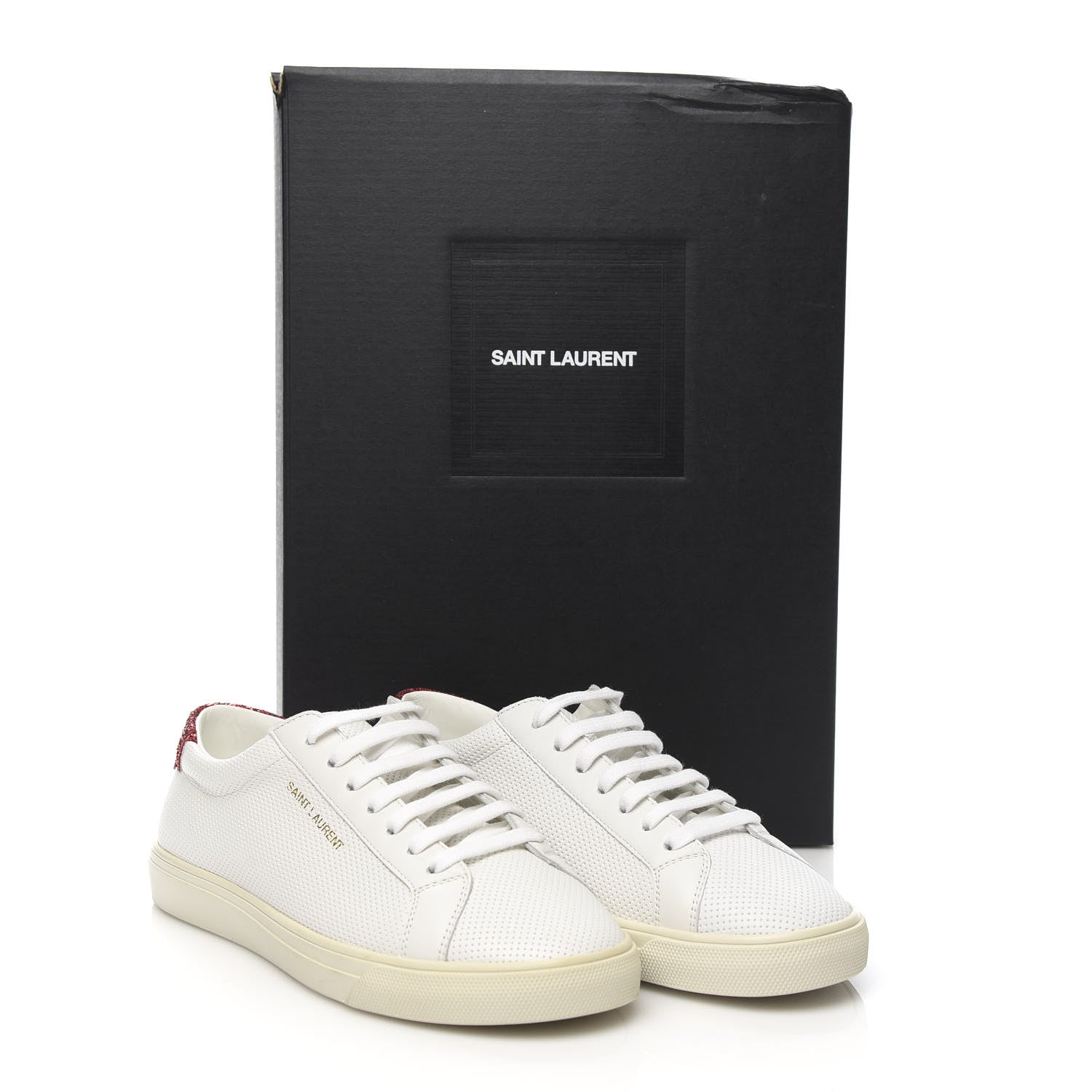 Saint Laurent Perforated Calfskin Glitter Andy Low Top Sneakers 37 White Red 9 of 9
