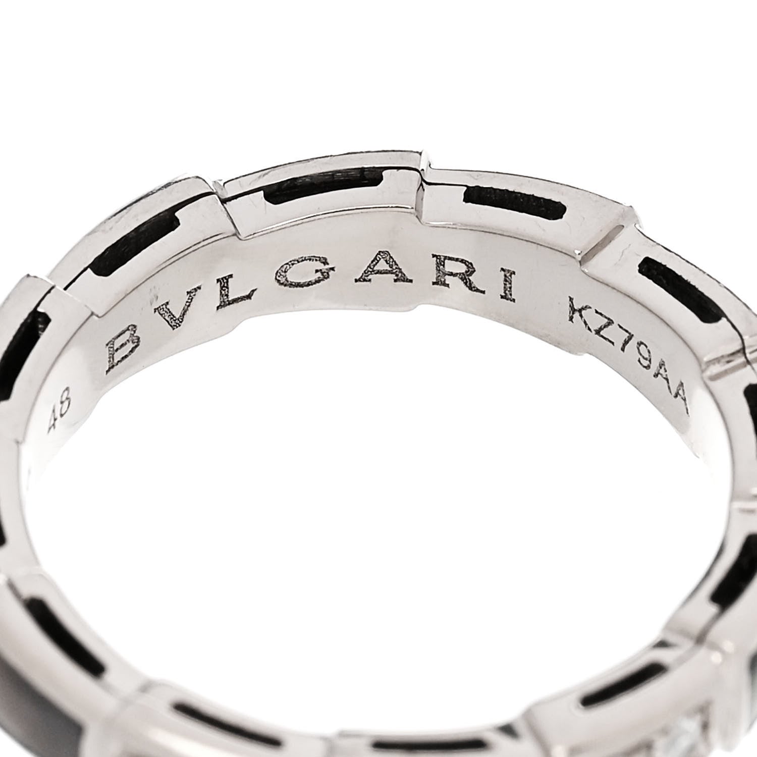 Bulgari 18K White Gold Diamond Gray Mother of Pearl Serpenti Viper Band Ring 48 4.5 5 of 5