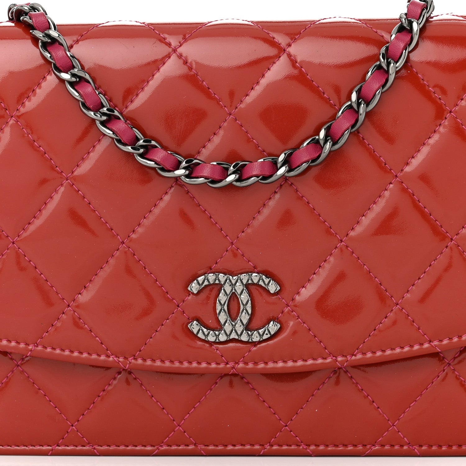 Chanel Patent Quilted Brilliant Wallet On Chain WOC Red 9 of 11