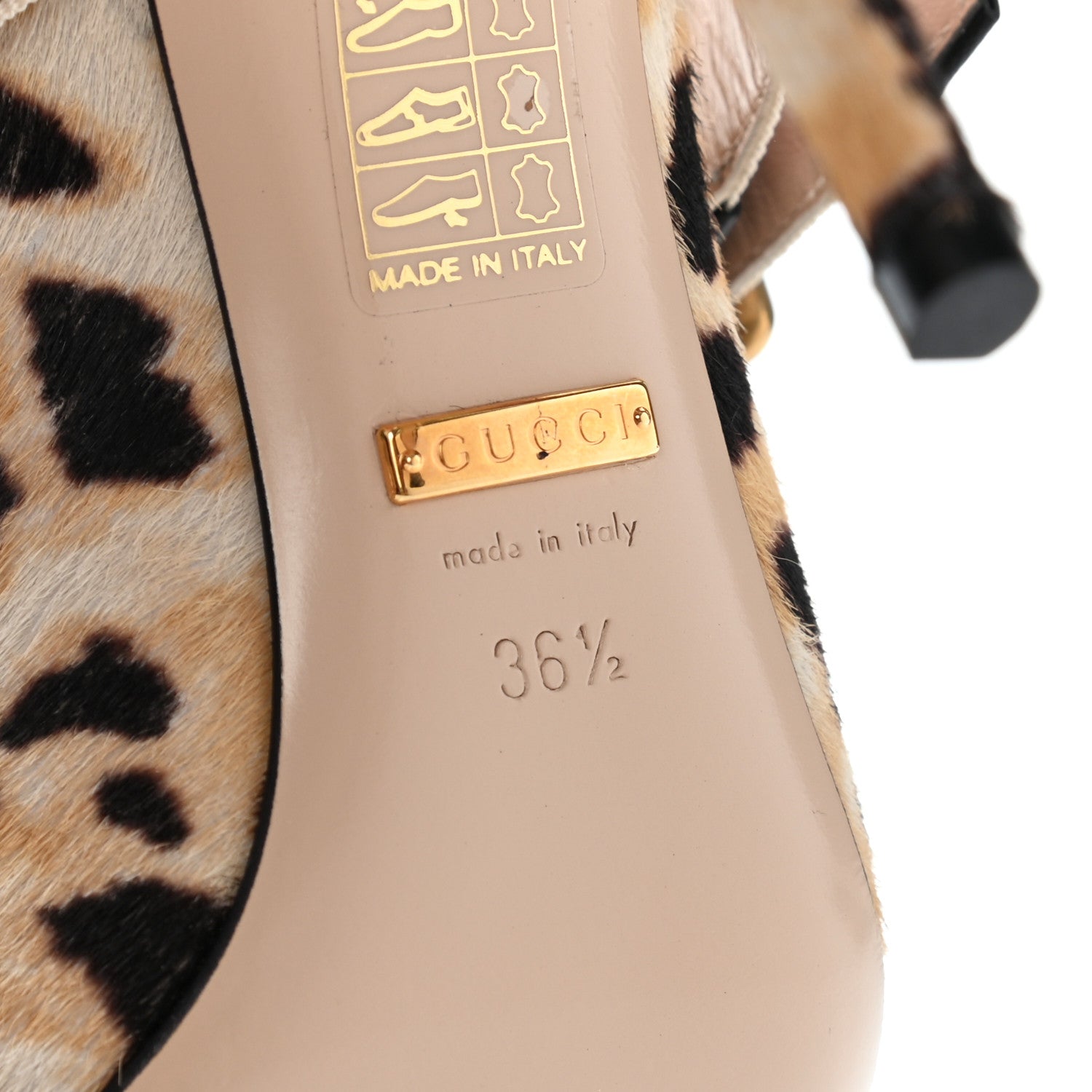 Gucci Calf Hair Leopard Print Sylvie High Heel Slingback Pumps 36.5 Naturale Black 5 of 12
