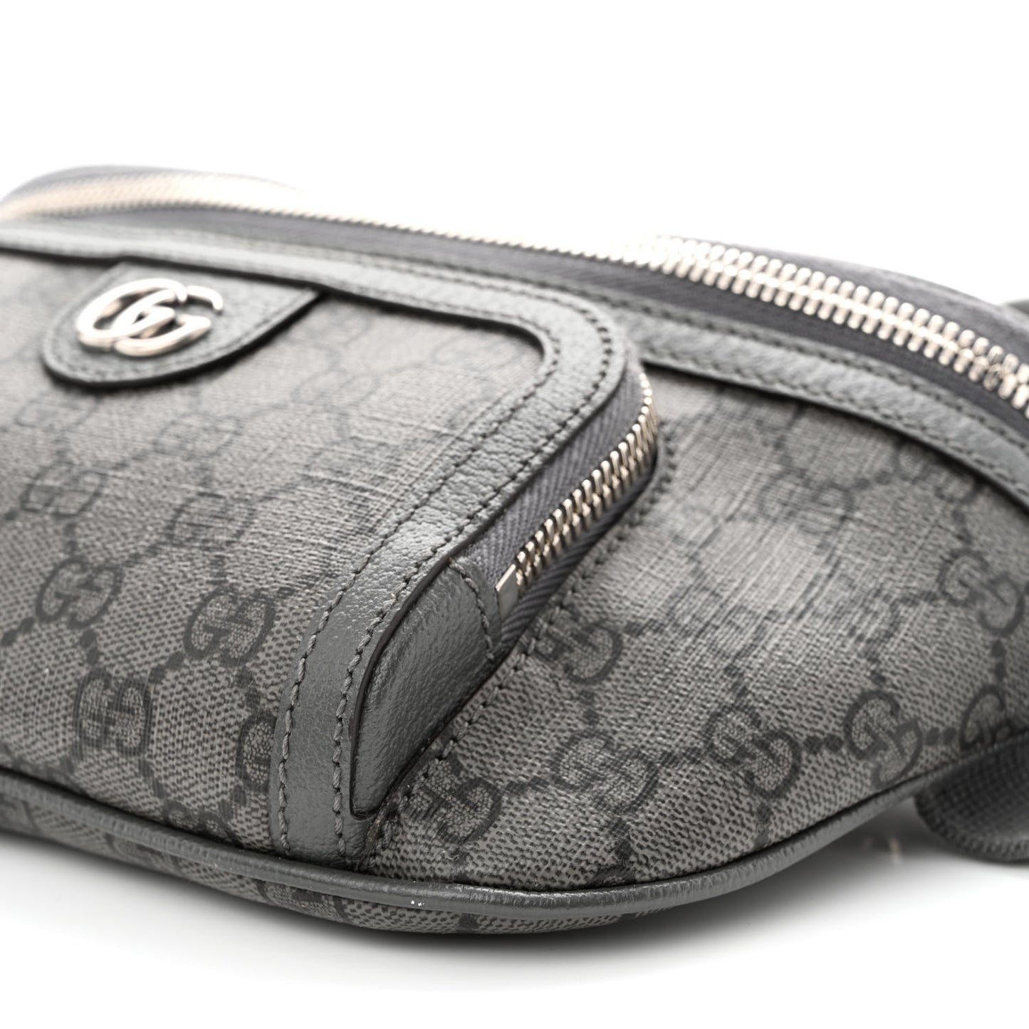 GG Supreme Monogram Textured Dollar Calfskin Ophidia Belt Bag Grey Black Graphite Grey