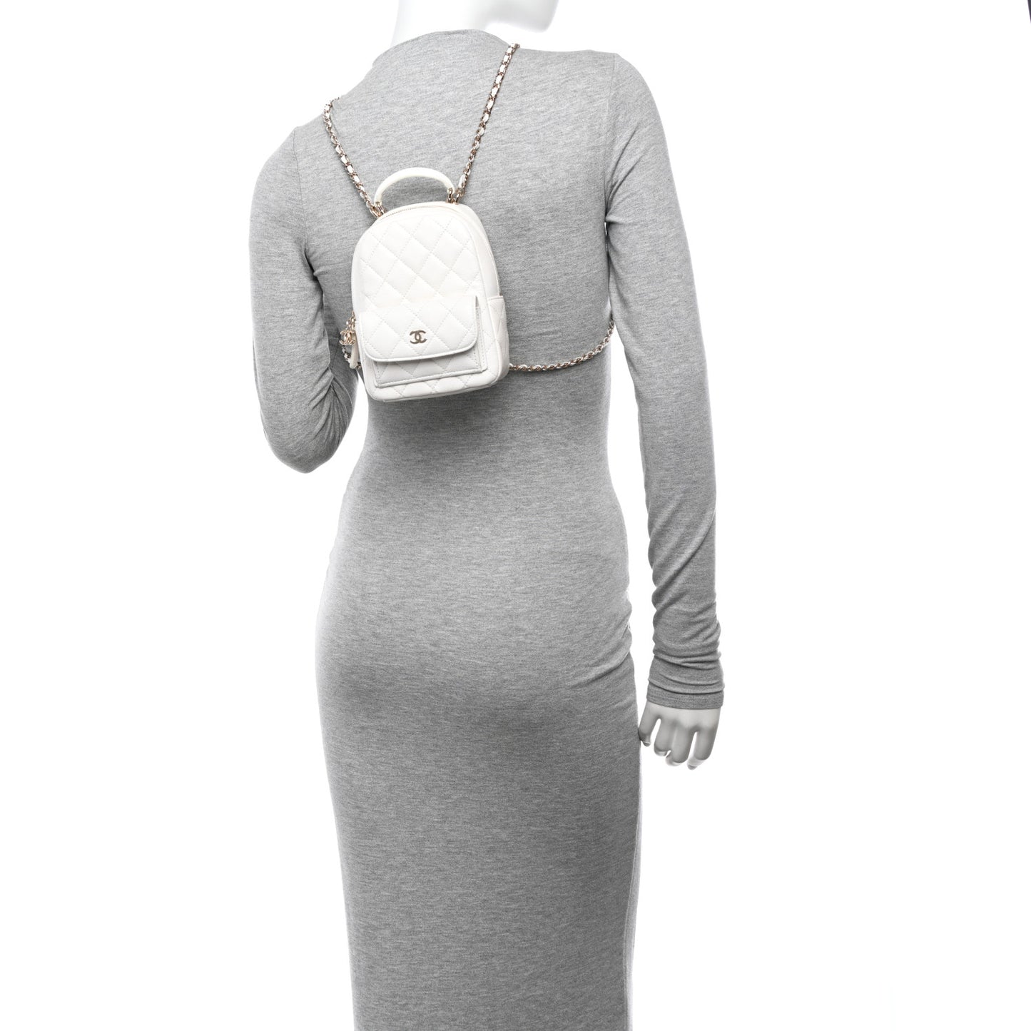 Caviar Quilted CC Mini Classic Backpack White