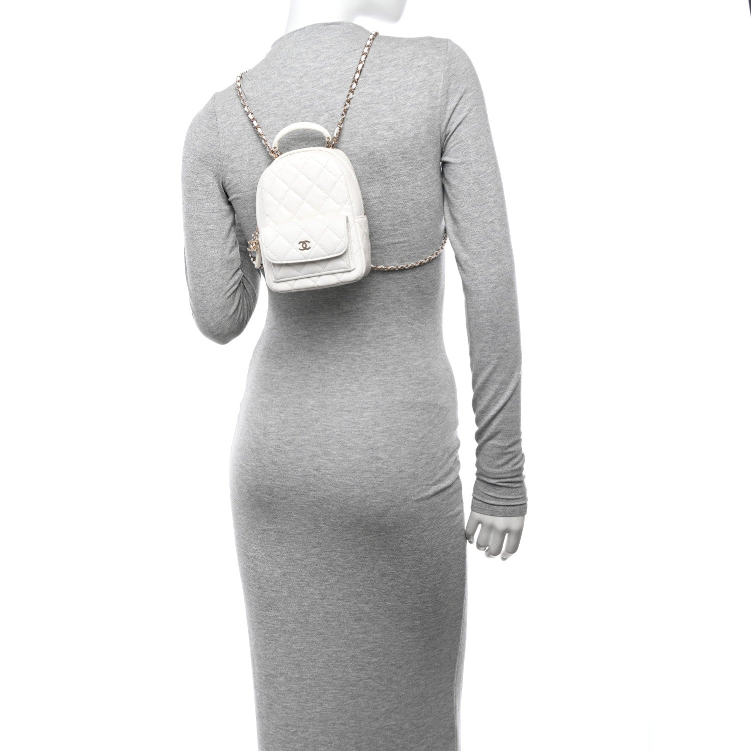 Chanel Caviar Quilted CC Mini Classic Backpack White 2 of 12