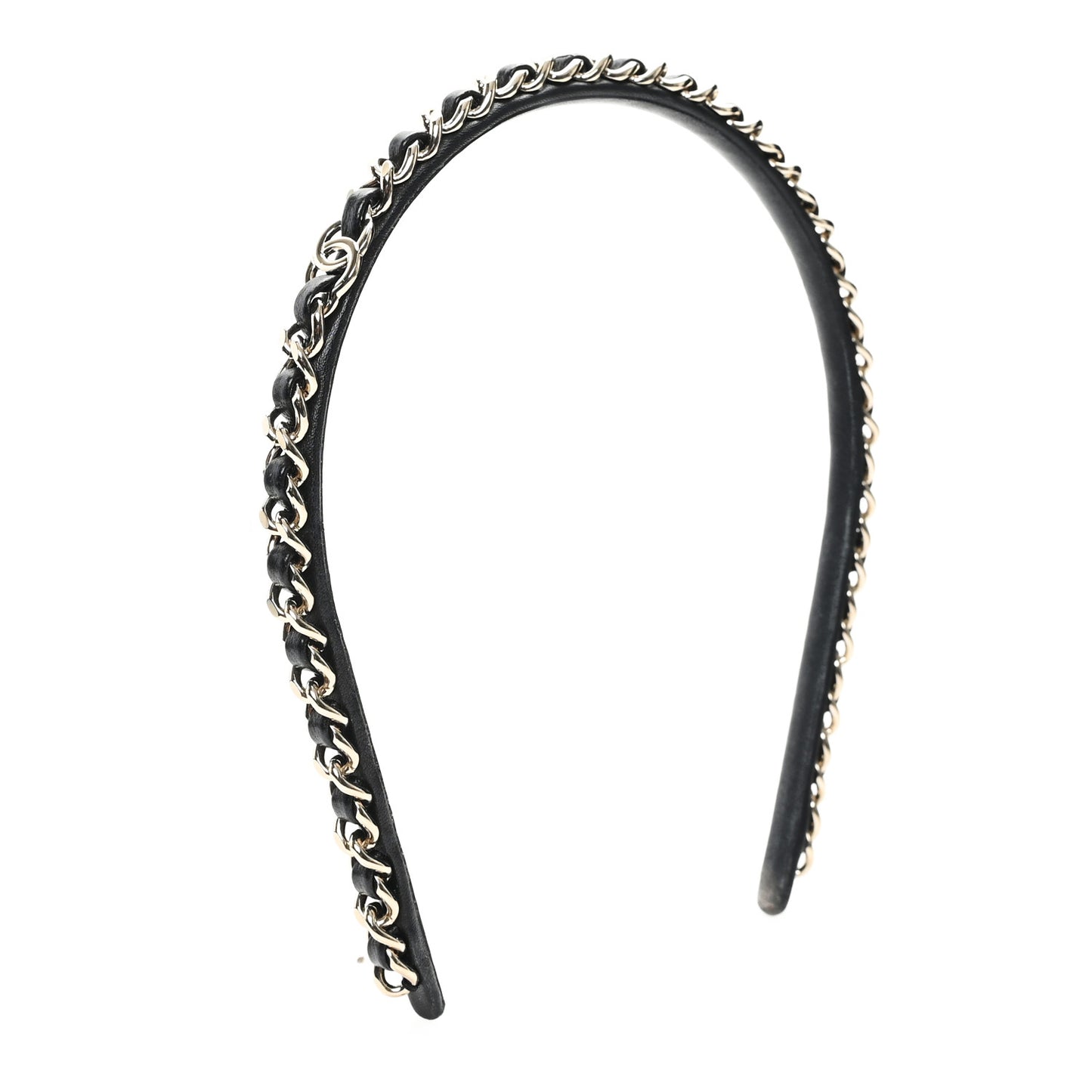 Metal Lambskin CC Chain Headband Gold Black