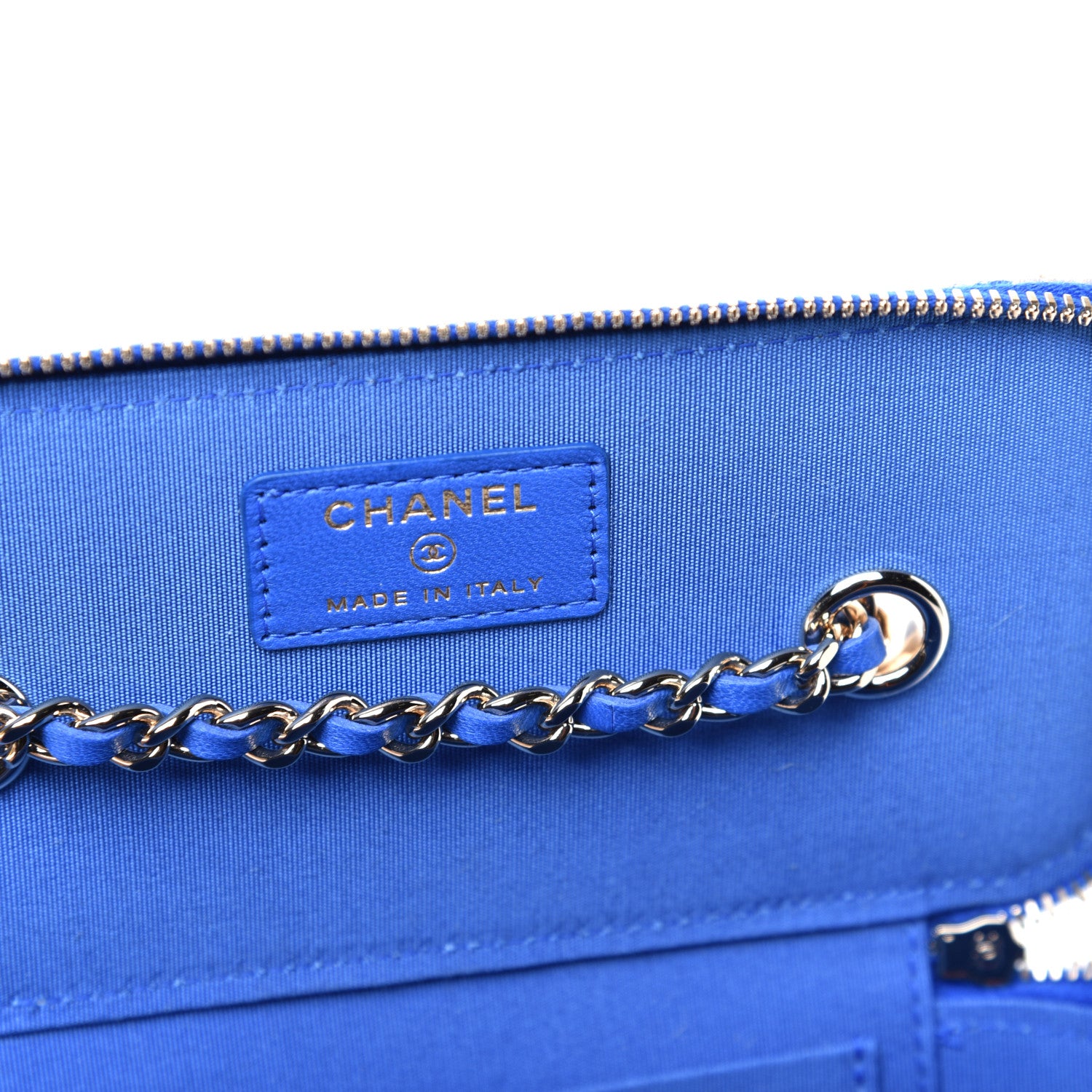 Chanel Raffia Jute Striped Small Vanity Case With Chain Blue Beige 6 of 10