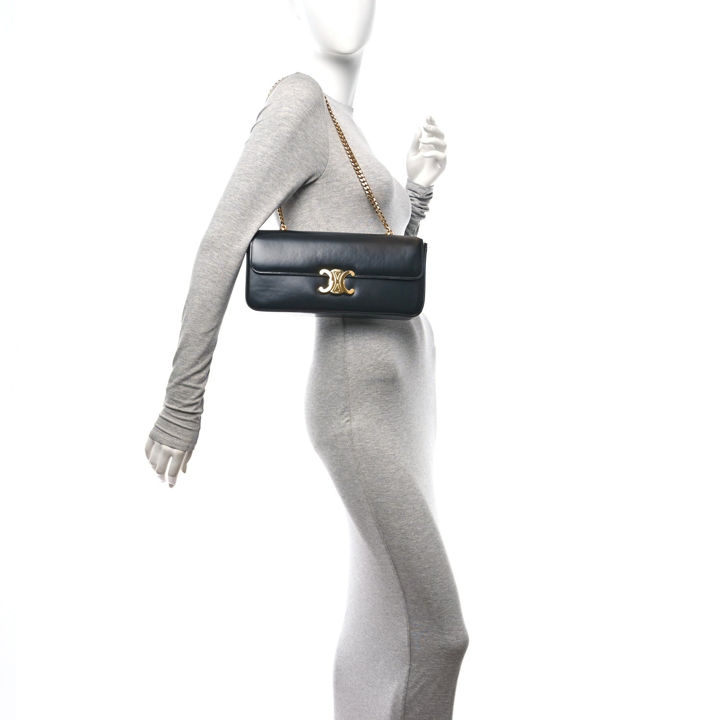 Shiny Calfskin Triomphe Chain Bag Black