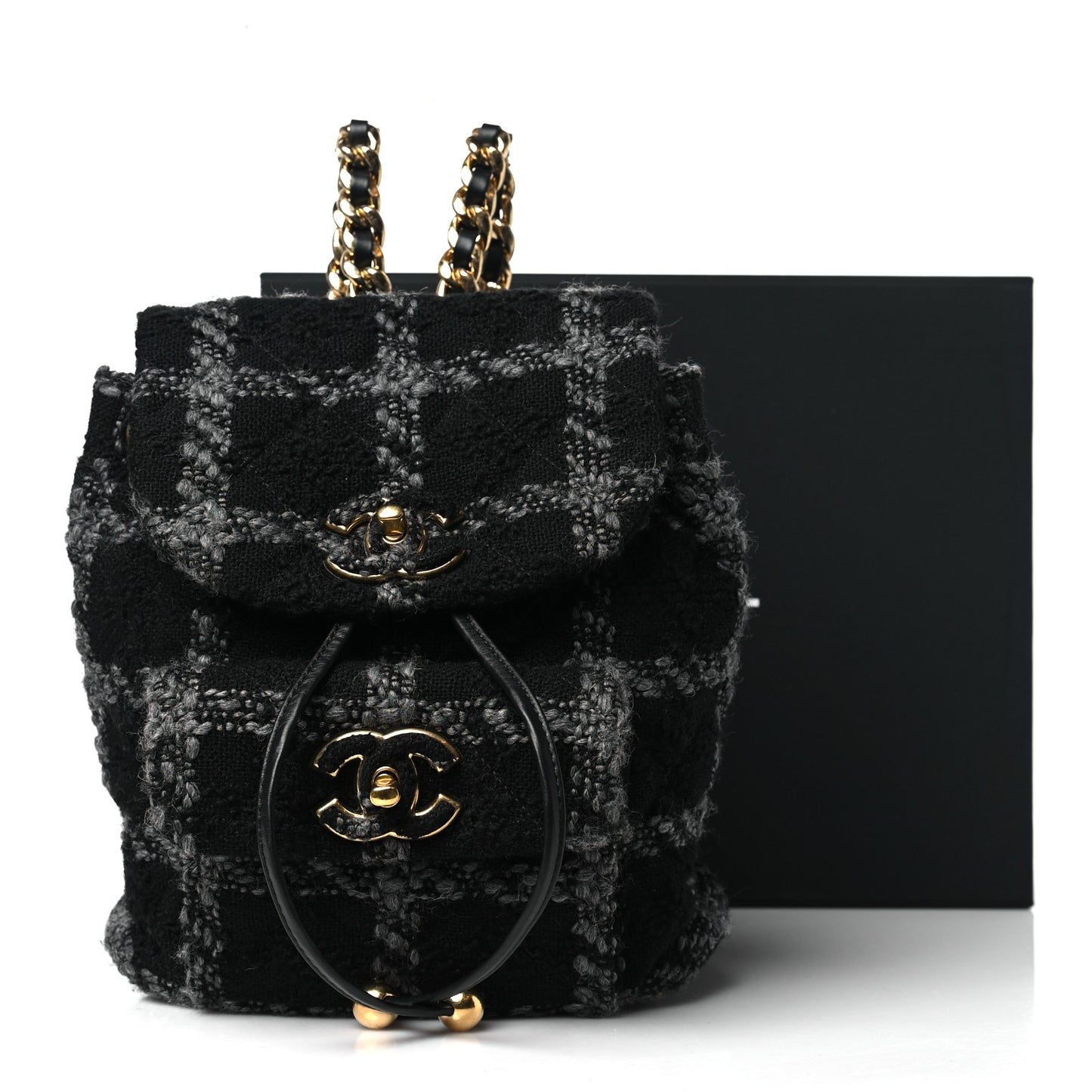 Wool Tweed Elegant Backpack Black Grey