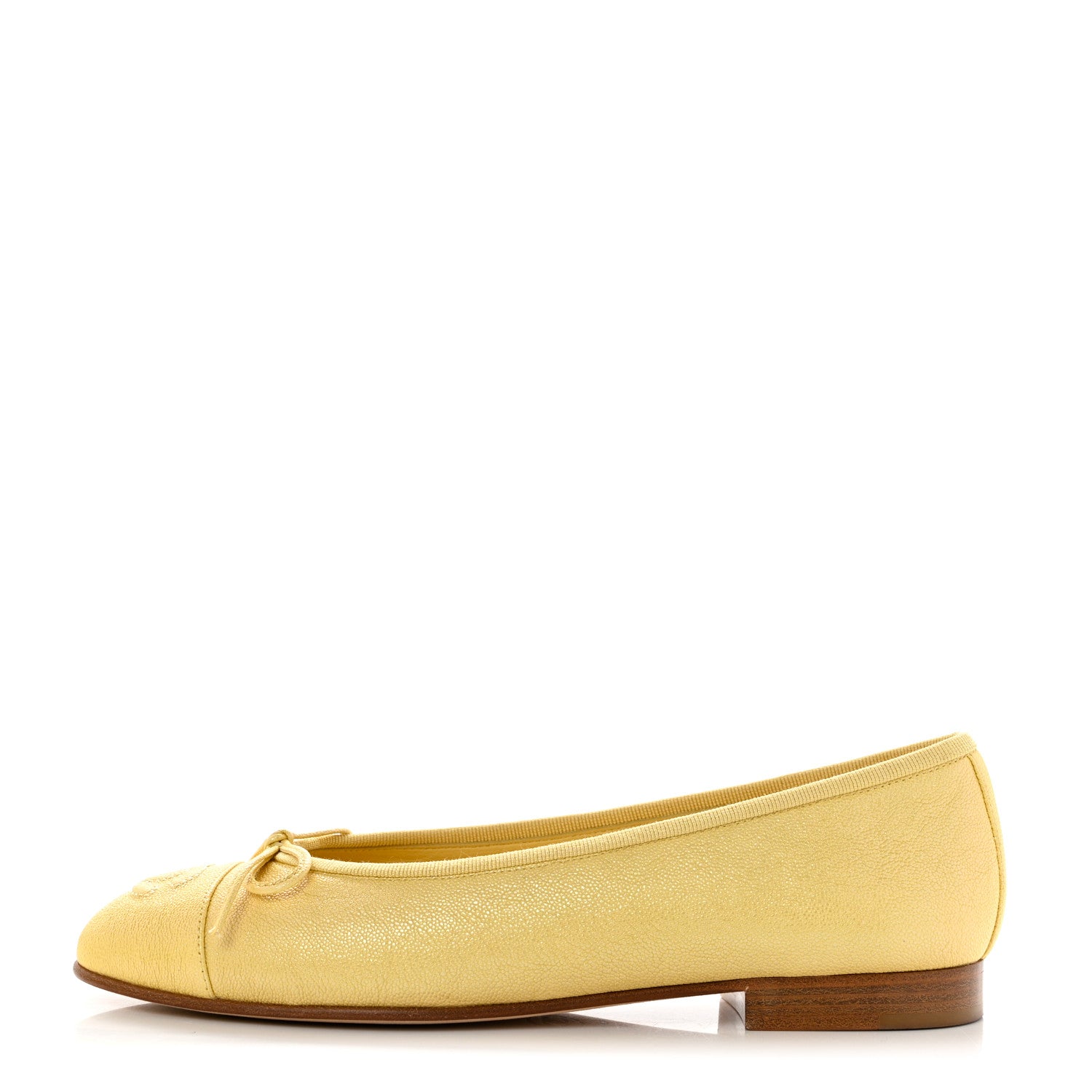 Chanel Iridescent Caviar CC Cap Toe Ballerina Flats 36.5 Yellow