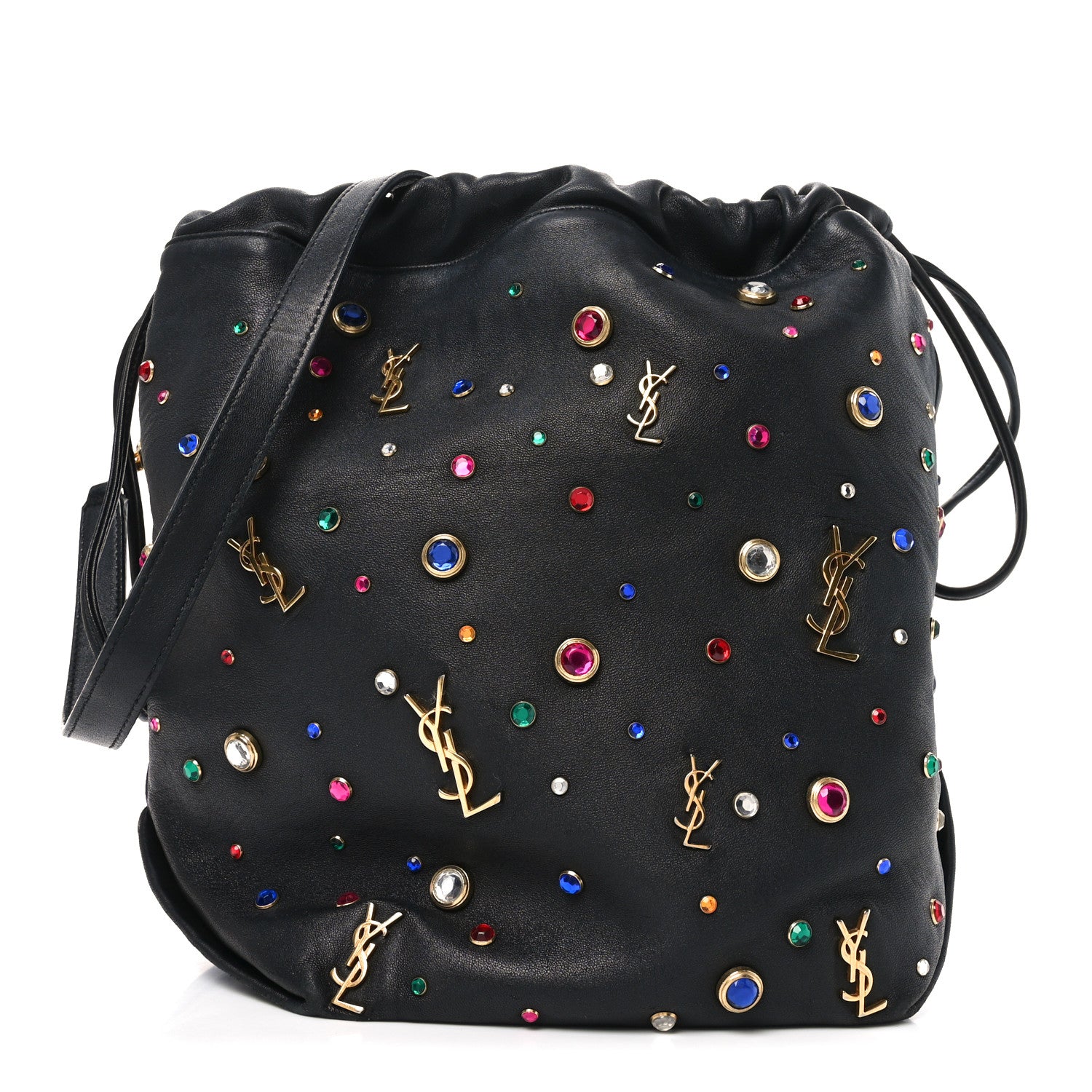 Saint Laurent Lambskin Charm Studded Teddy Drawstring Bag