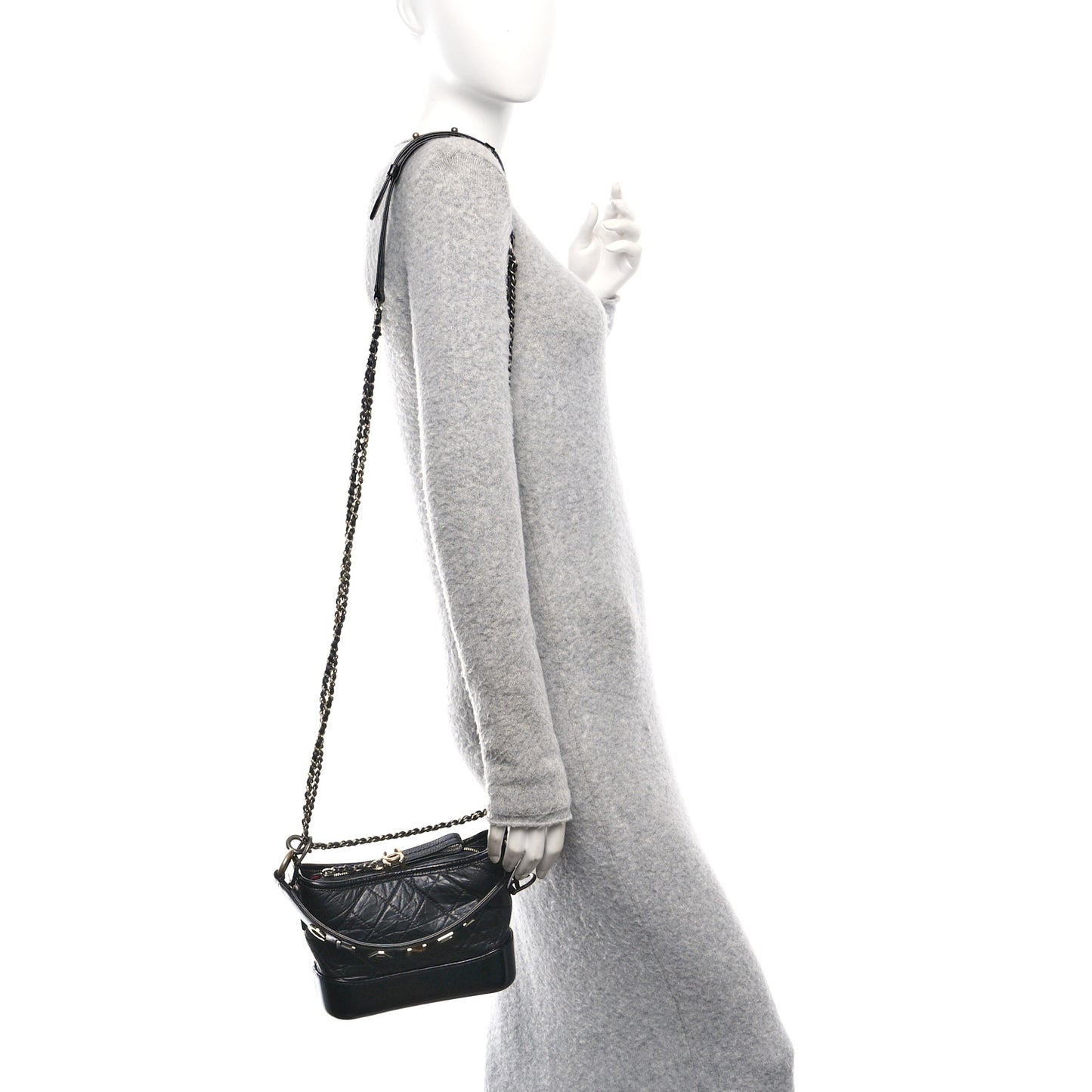 Aged Calfskin Quilted Small Gabrielle Logo Hobo Black