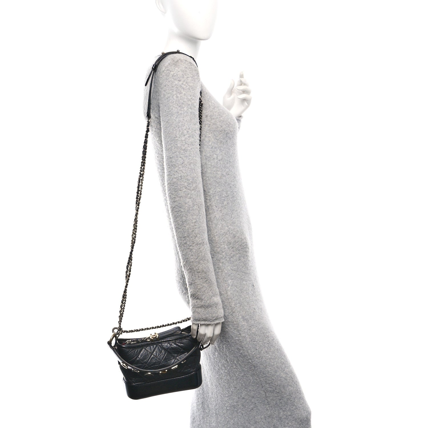 Chanel Aged Calfskin Quilted Small Gabrielle Logo Hobo Black 2 of 10