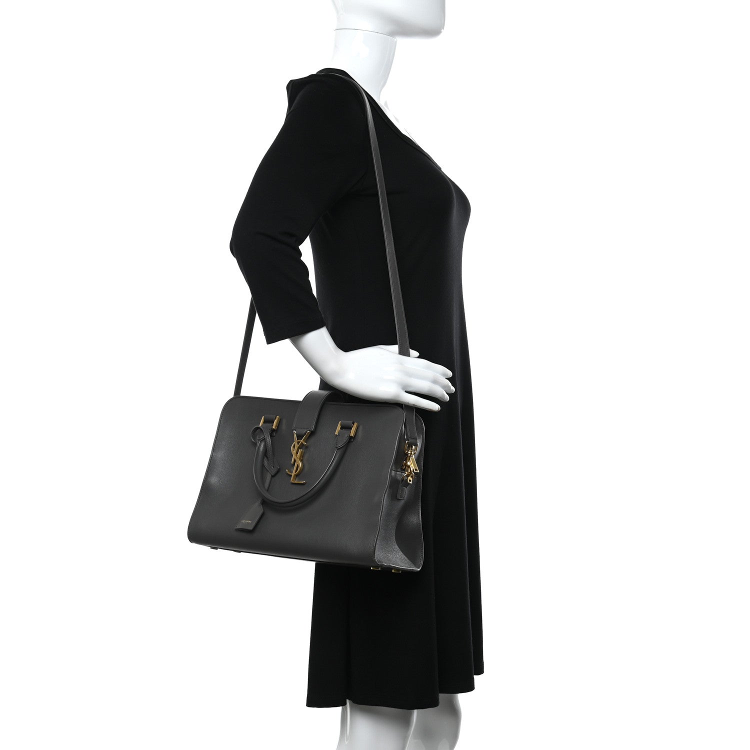 Saint Laurent Calfskin Small Monogram Cabas Grey 2 of 15