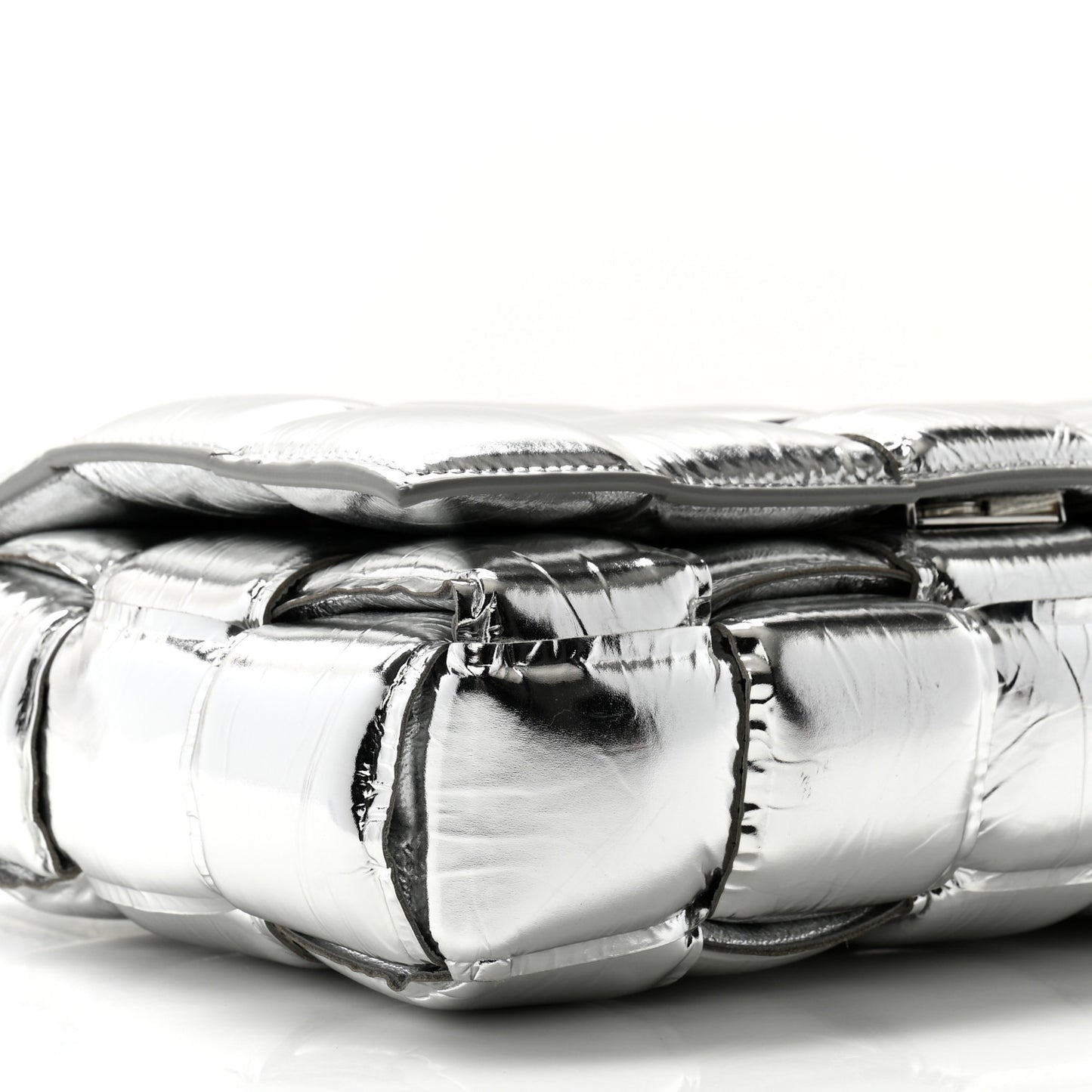 Metallic Lambskin Padded Cassette Crossbody Bag Silver