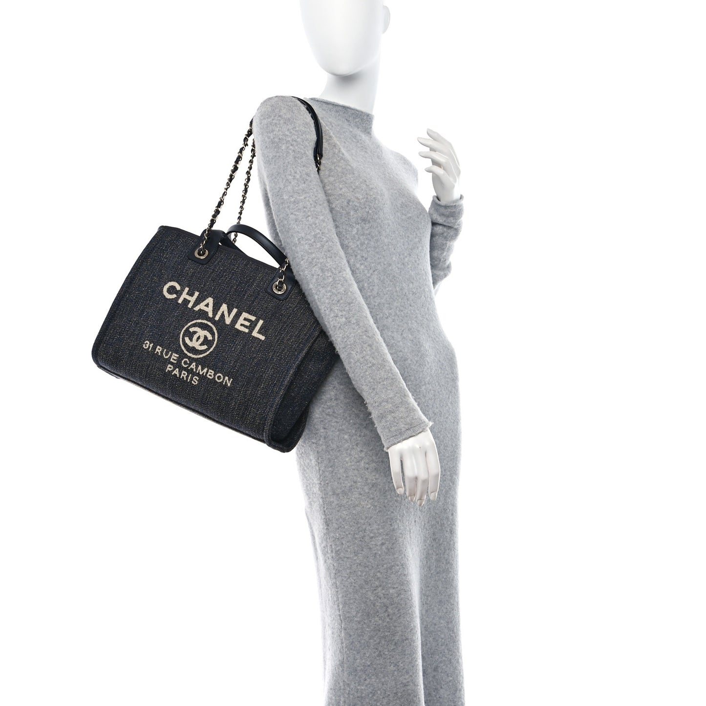 Denim Small Deauville Tote Dark Blue White
