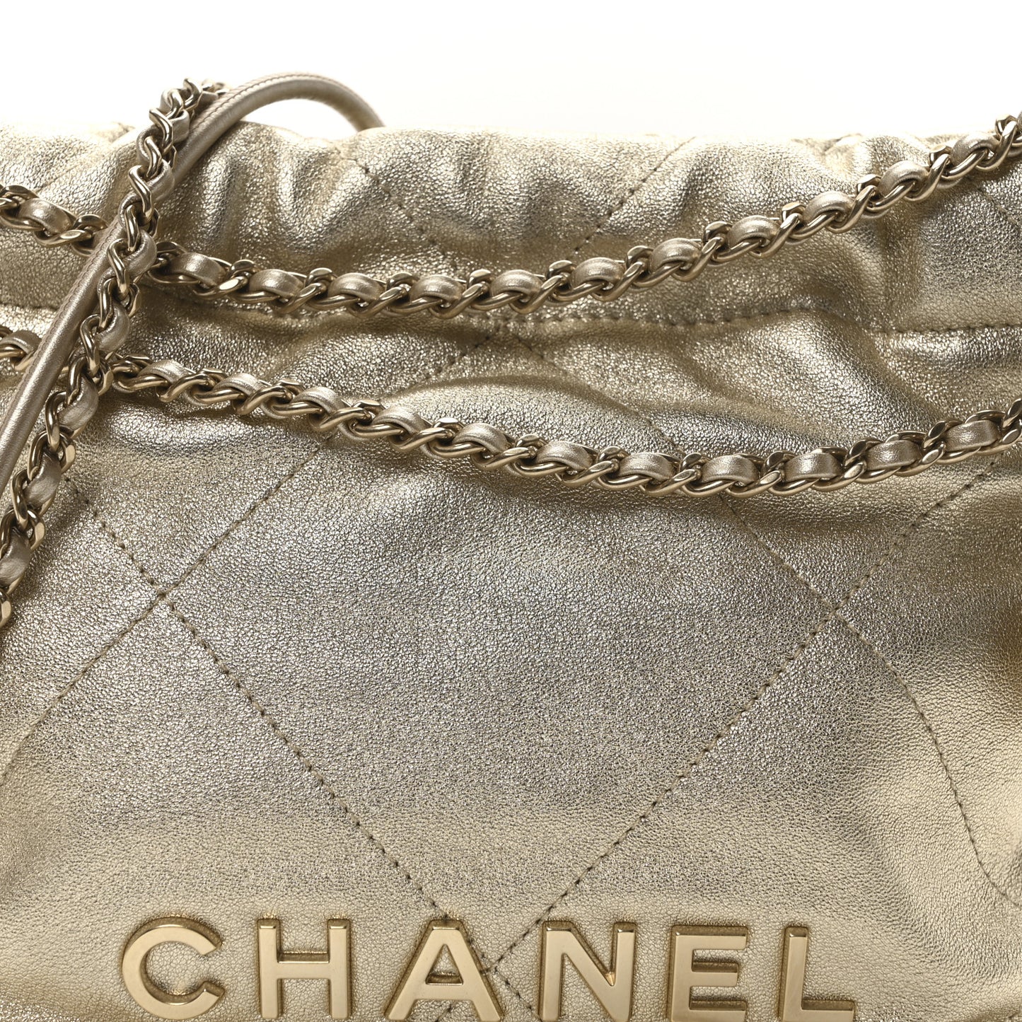 Metallic Lambskin Quilted Mini Chanel 22 Golden