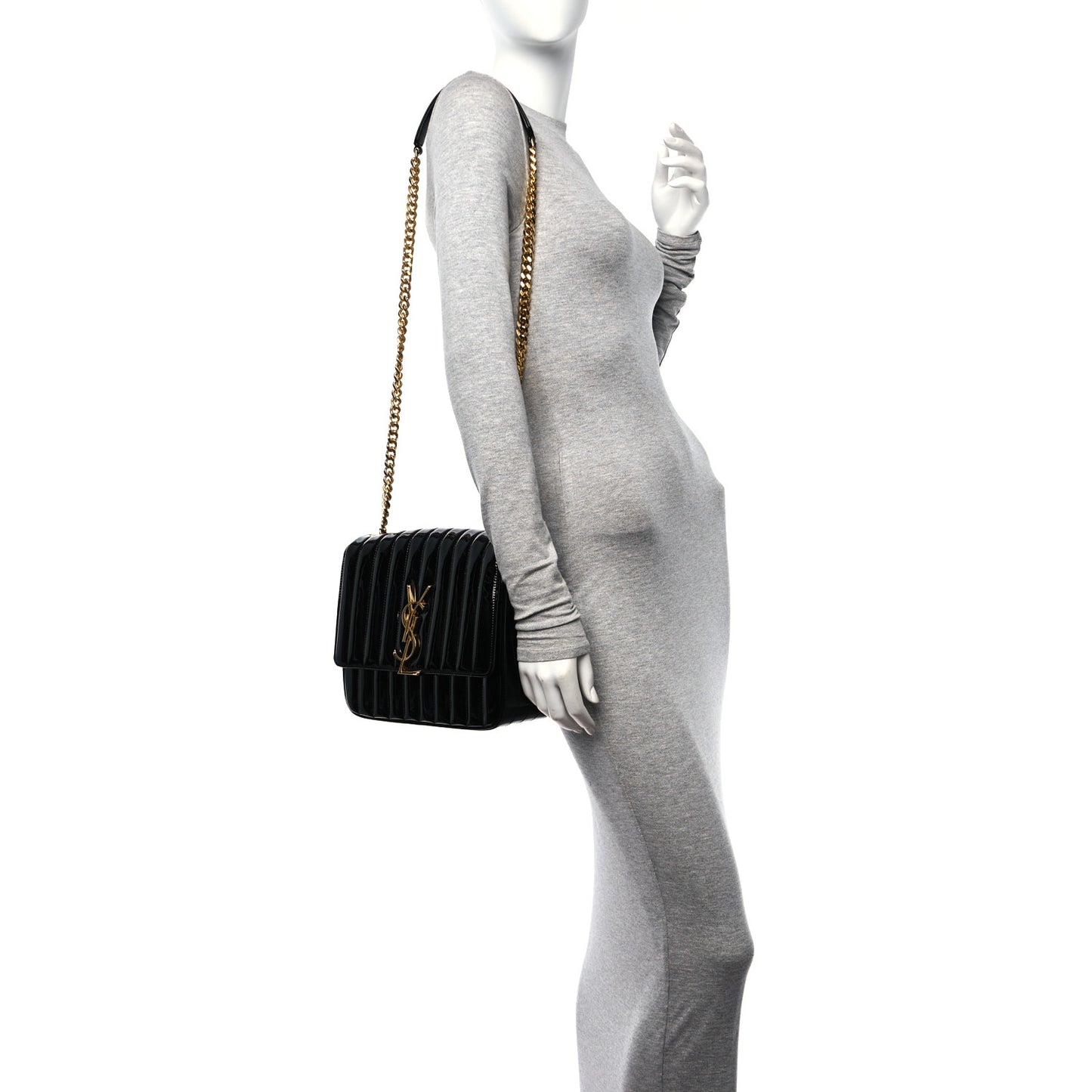 Patent Matelasse Monogram Large Vicky Chain Bag Black