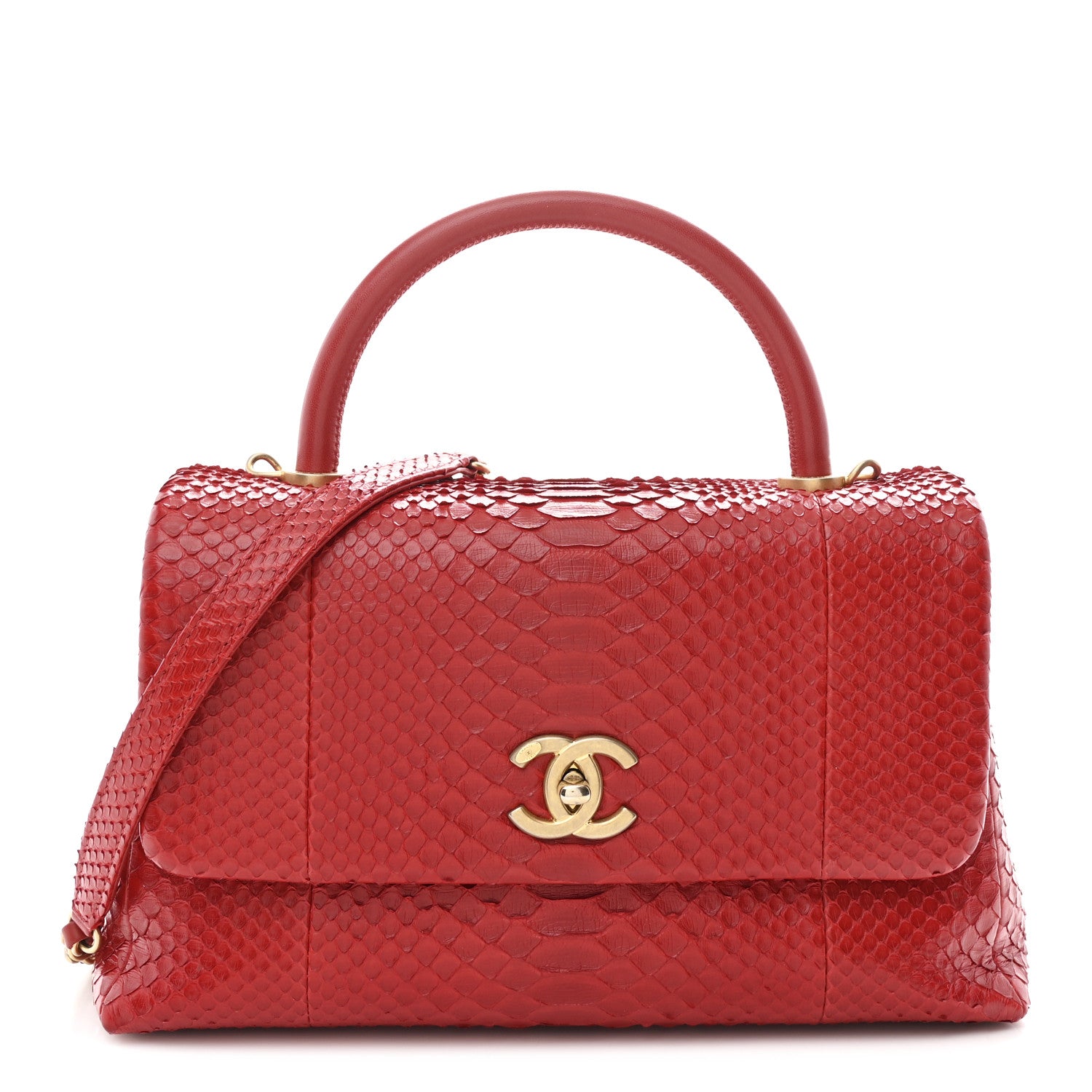 Chanel Snakeskin Small Coco Handle Flap Red 1822444 – FASHIONPHILE