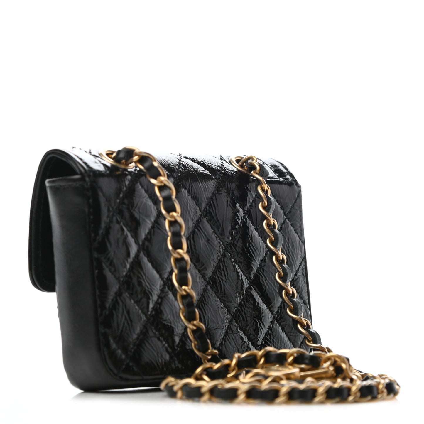 Shiny Aged Calfskin Quilted Waist Belt Bag Black