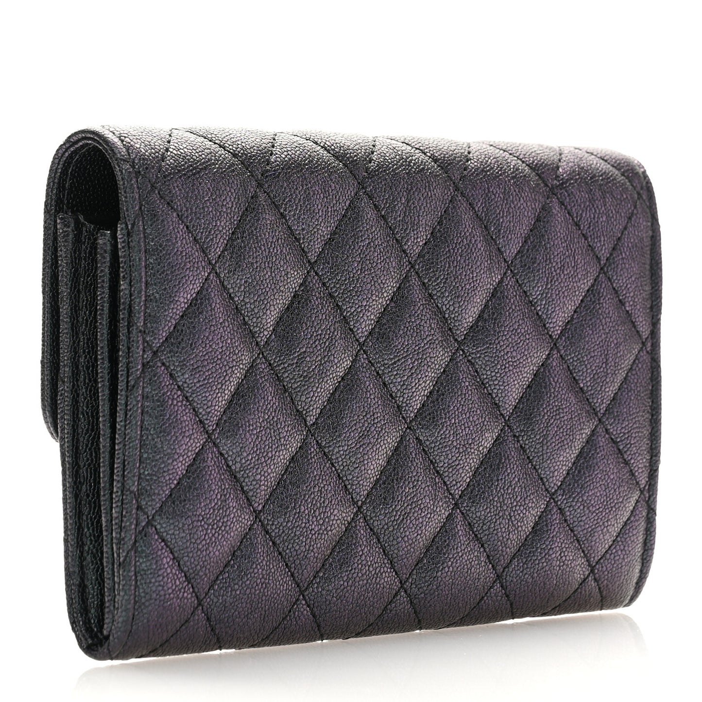 Iridescent Caviar Quilted Medium Flap Wallet Black