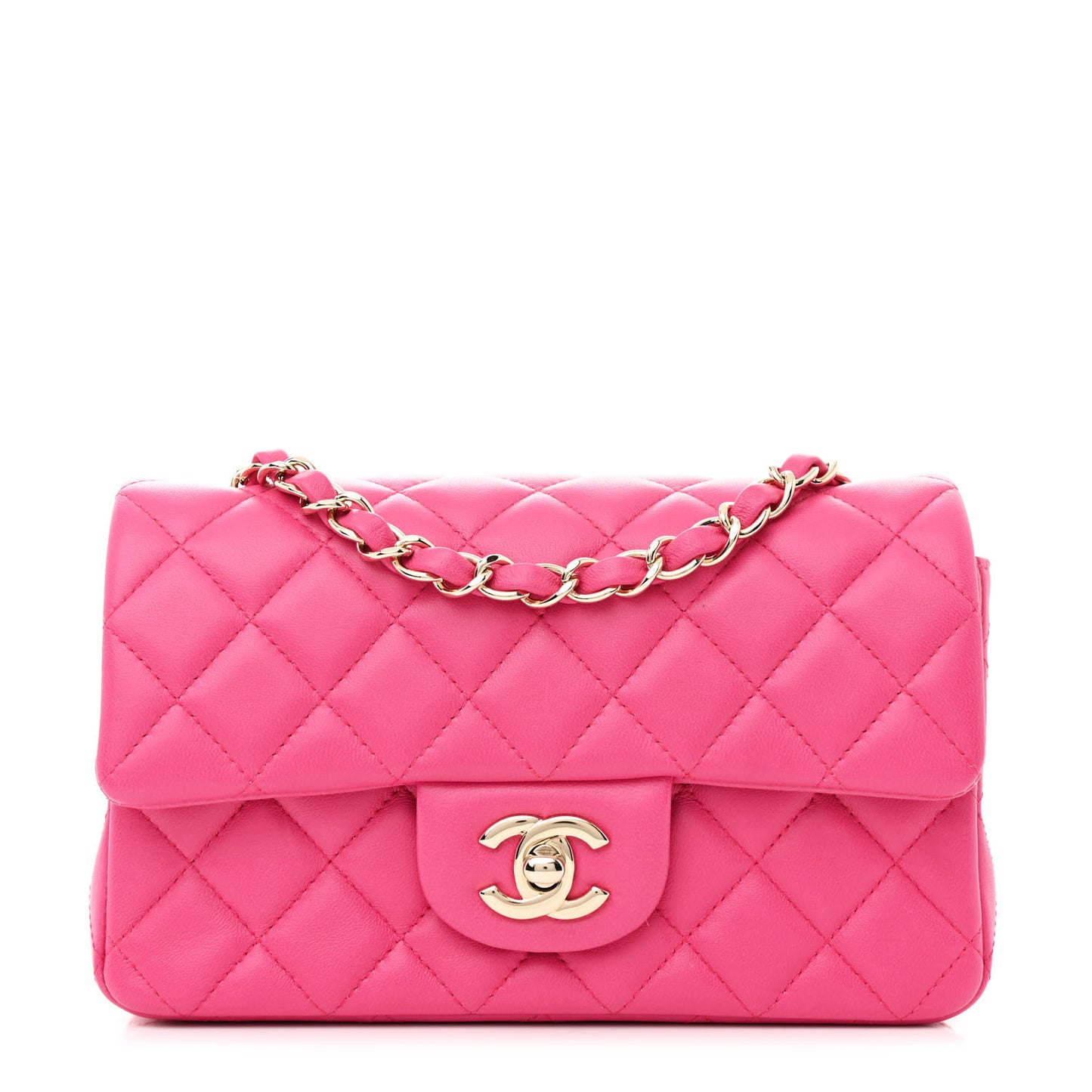 Lambskin Quilted Mini Rectangular Flap Pink