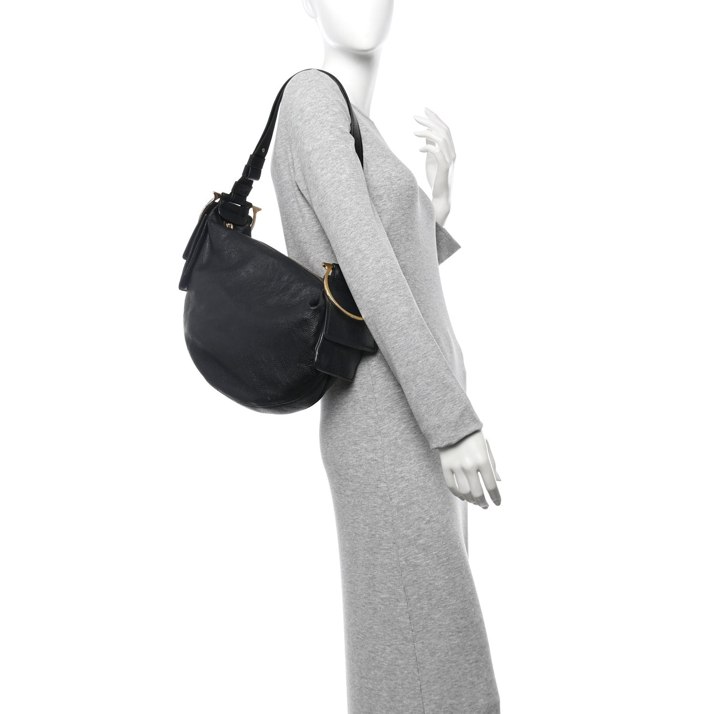 Grained Calfskin Hobo Black