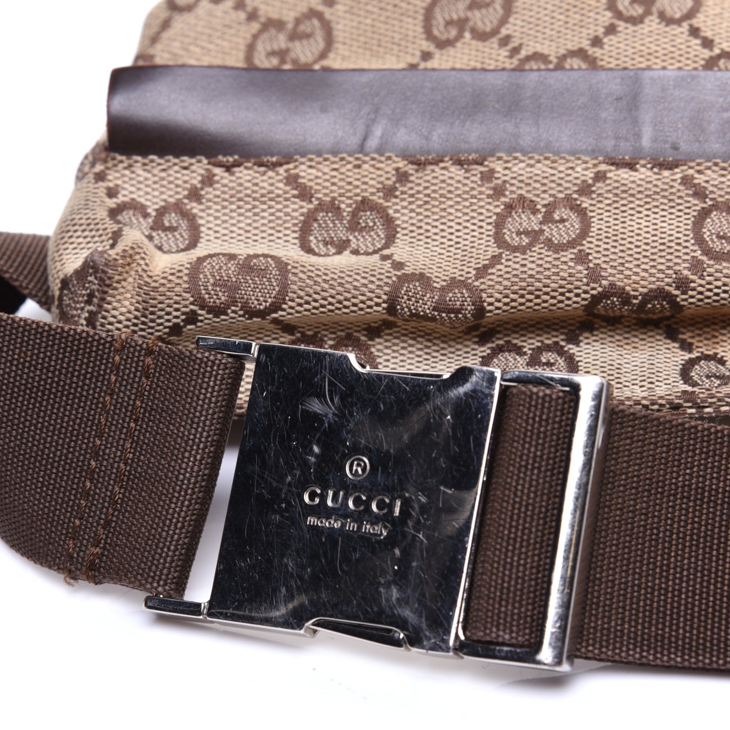 GG Monogram Double Pocket Belt Bag Dark Brown