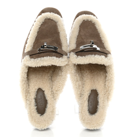 Suede Goatskin Shearling Womens Oz Mules 39 Etoupe Ecru